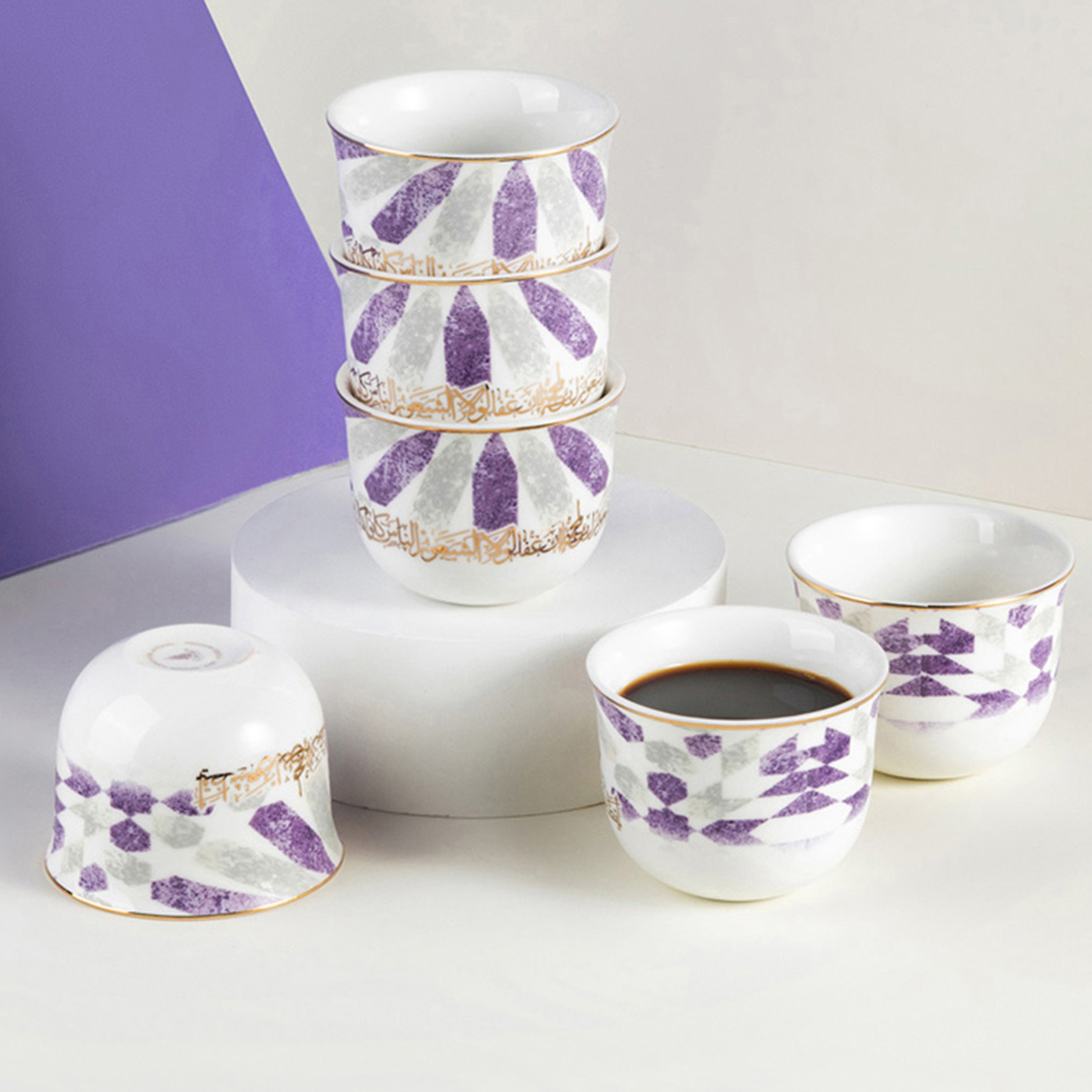 Otantik Amal Printed Porcelain Kahwa Cup - Set of 6-household-dining-teaandcoffee-teaandcoffeesets-image-1