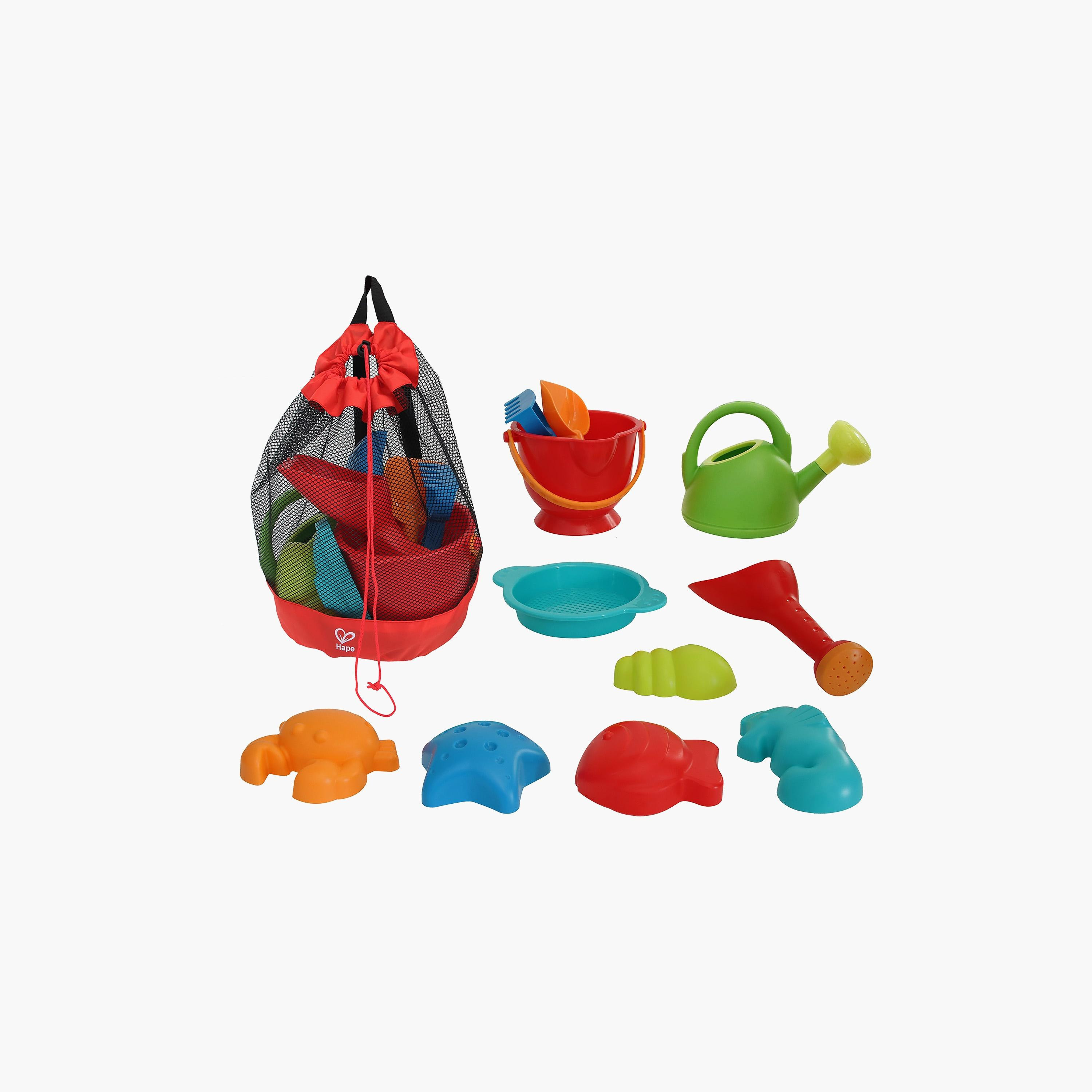 Hape 11-Piece Beach Sand Essential Pack with Mesh Bag-toys-outdoor-poolandbeach-beachtoys-image-1