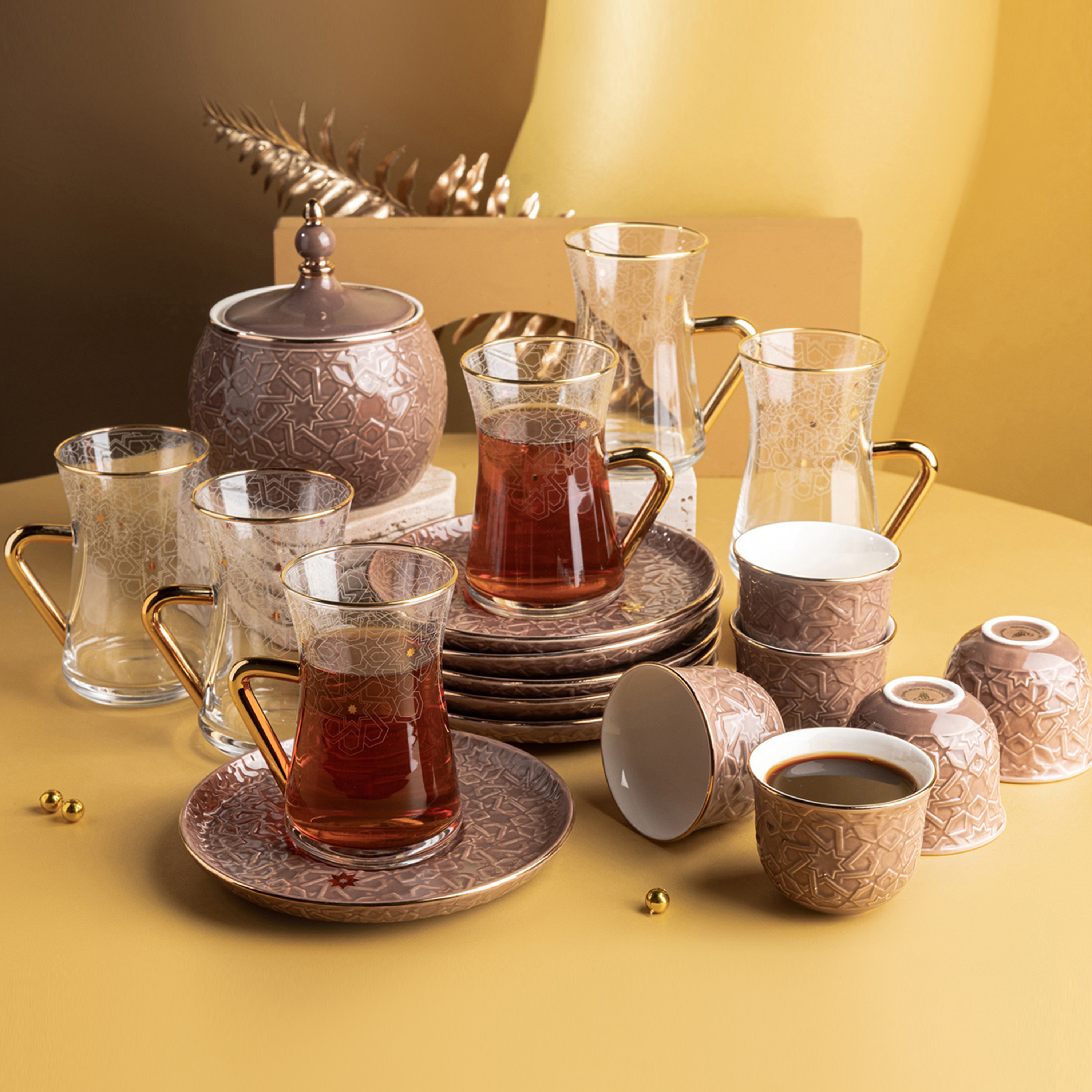 Otantik Crown Textured 19-Piece Porcelain Tea and Coffee Set-household-dining-teaandcoffee-teaandcoffeesets-image-1