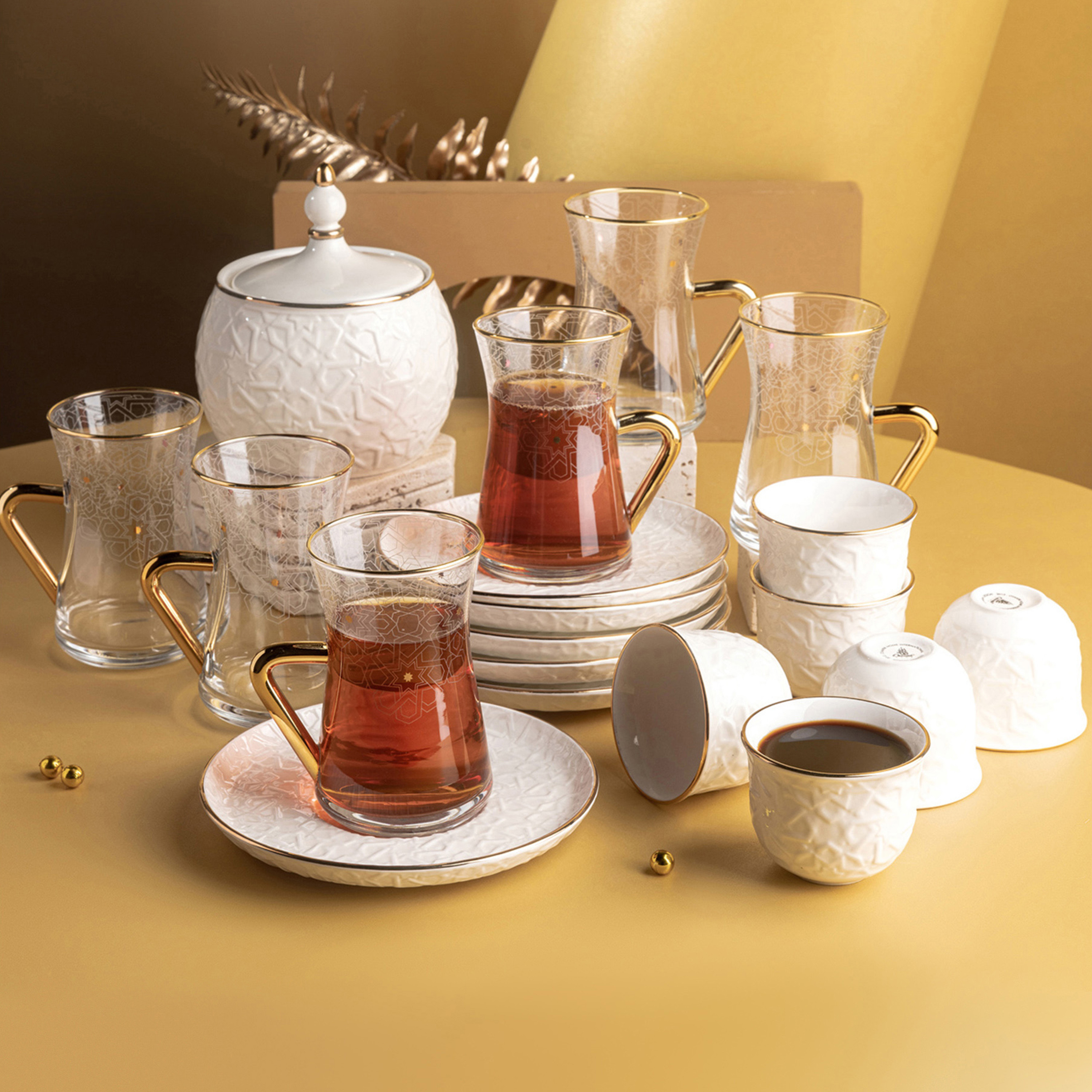طقم شاي وقهوة بورسلين بارز الملمس 19 قطعة كراون من أوتانتيك-household-dining-teaandcoffee-teaandcoffeesets-image-1