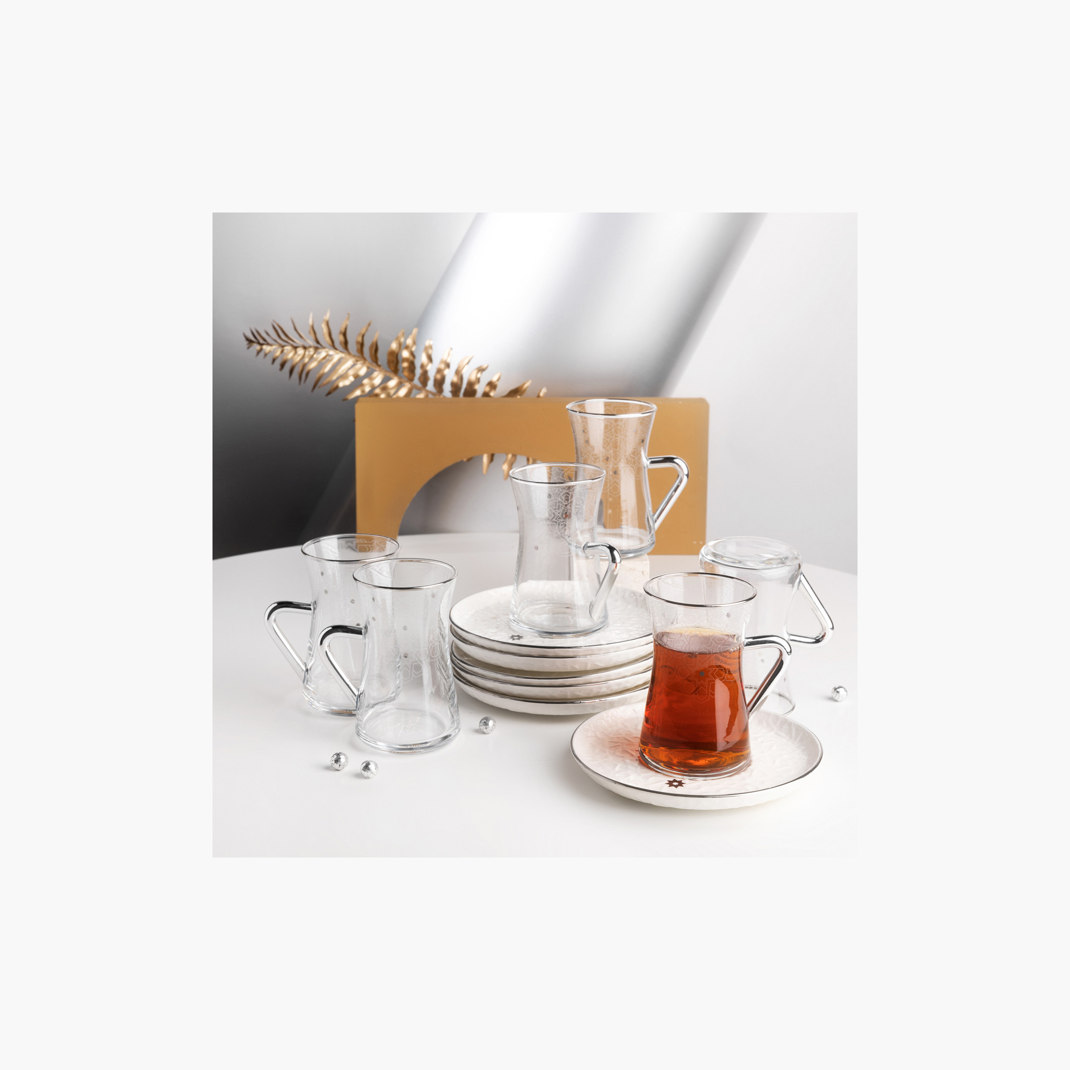 Otantik Crown 12-Piece Textured Porcelain Cup and Saucer Set-household-dining-teaandcoffee-teaandcoffeesets-image-1