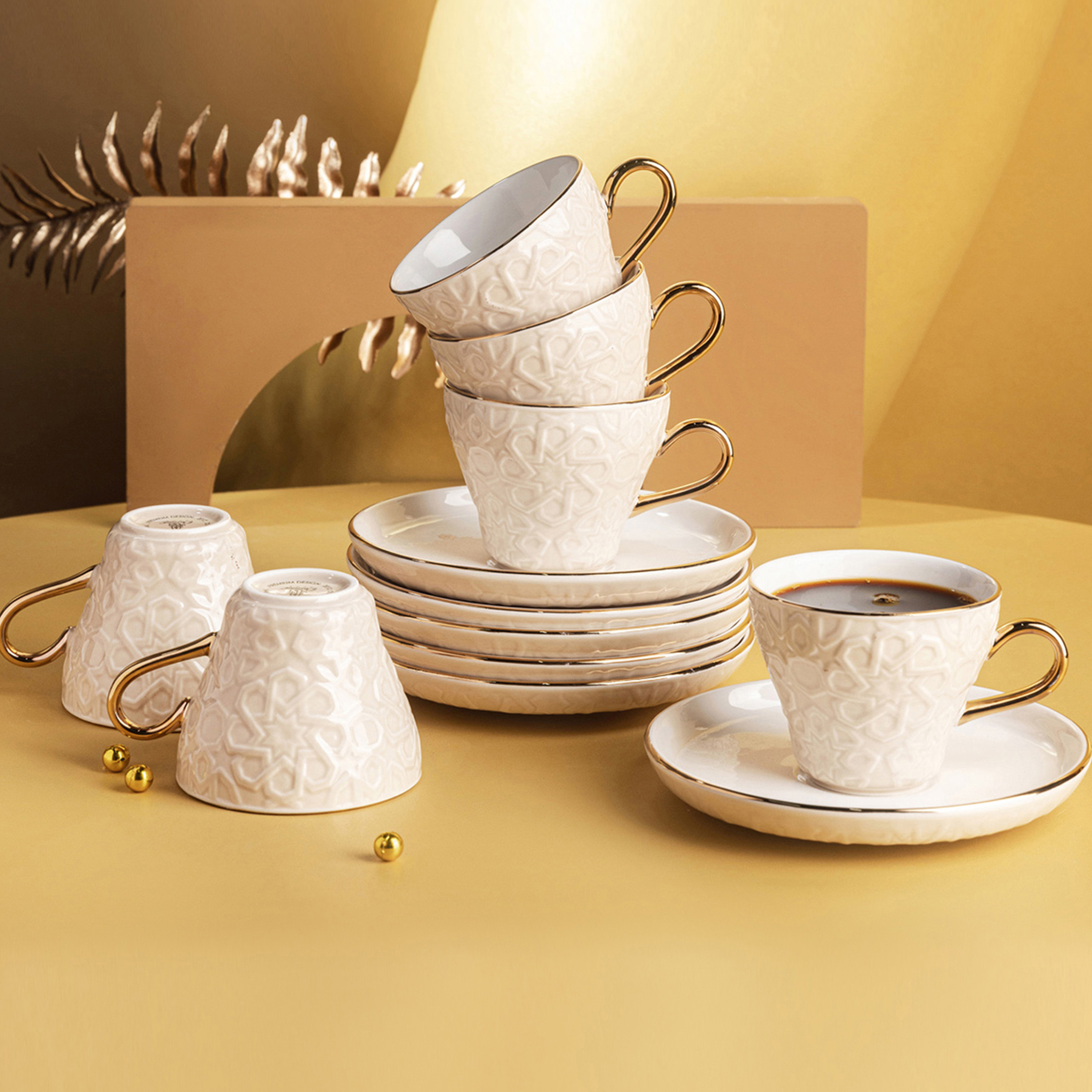 Otantik Crown 12-Piece Textured Turkish Coffee Cup and Saucer Set-household-dining-teaandcoffee-teaandcoffeesets-image-1