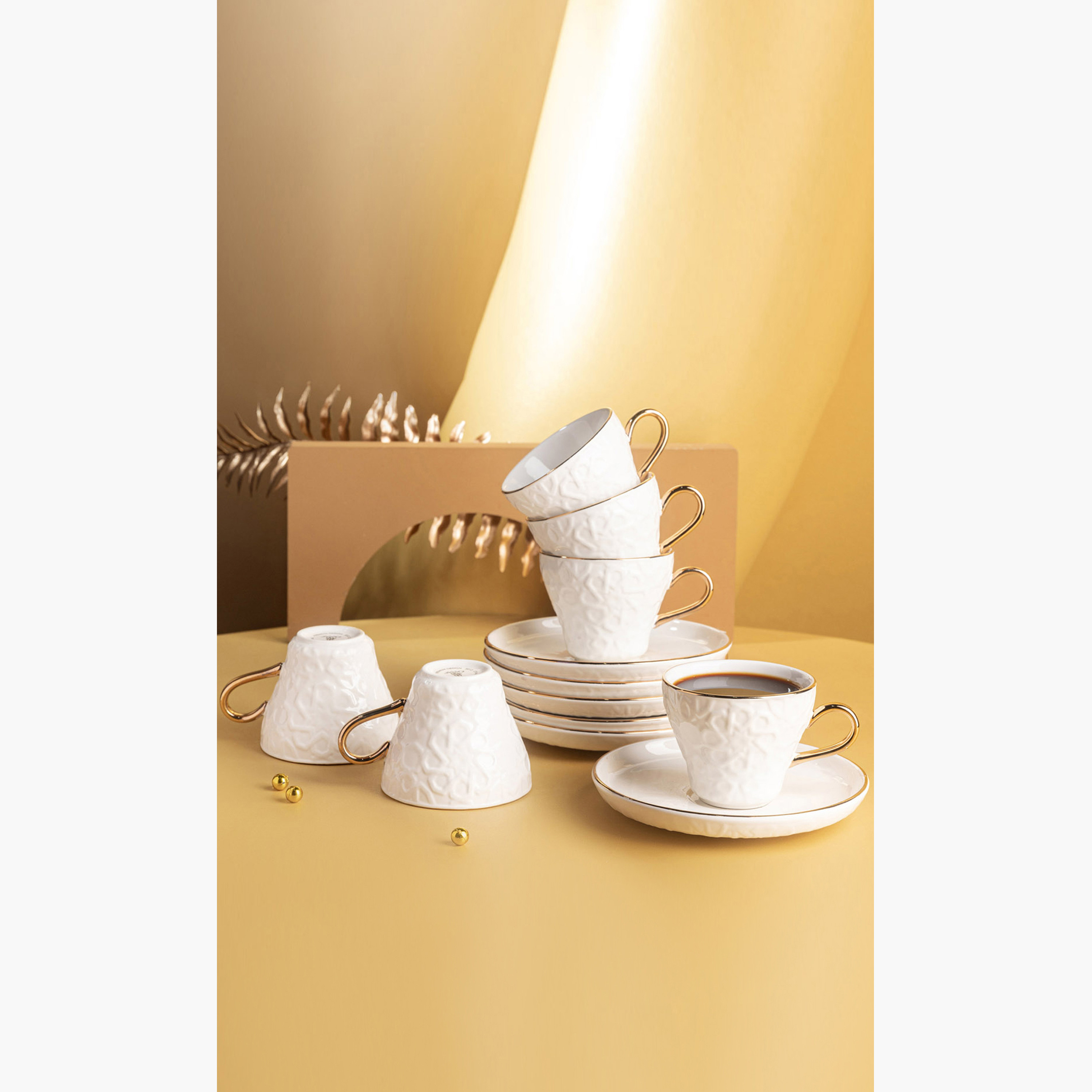 Otantik Crown 12-Piece Textured Turkish Coffee Cup and Saucer Set-household-dining-teaandcoffee-teaandcoffeesets-image-1