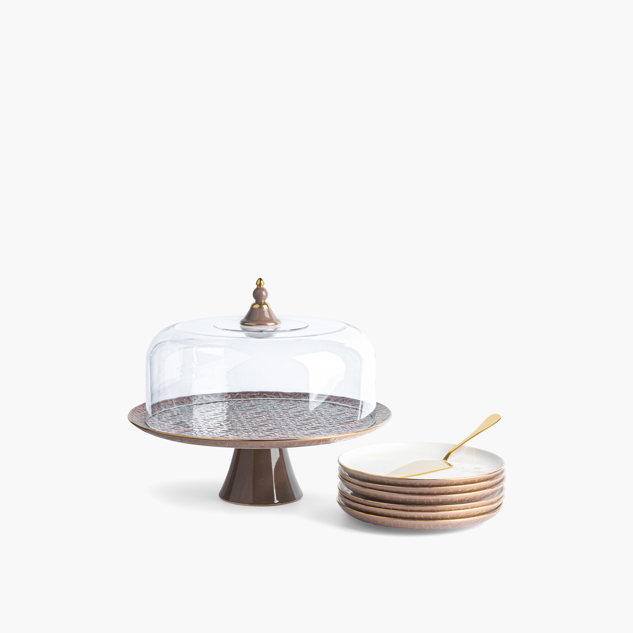 Otantik Crown Textured 8-Piece Porcelain Cake Set-household-dining-serveware-cakestands-image-2
