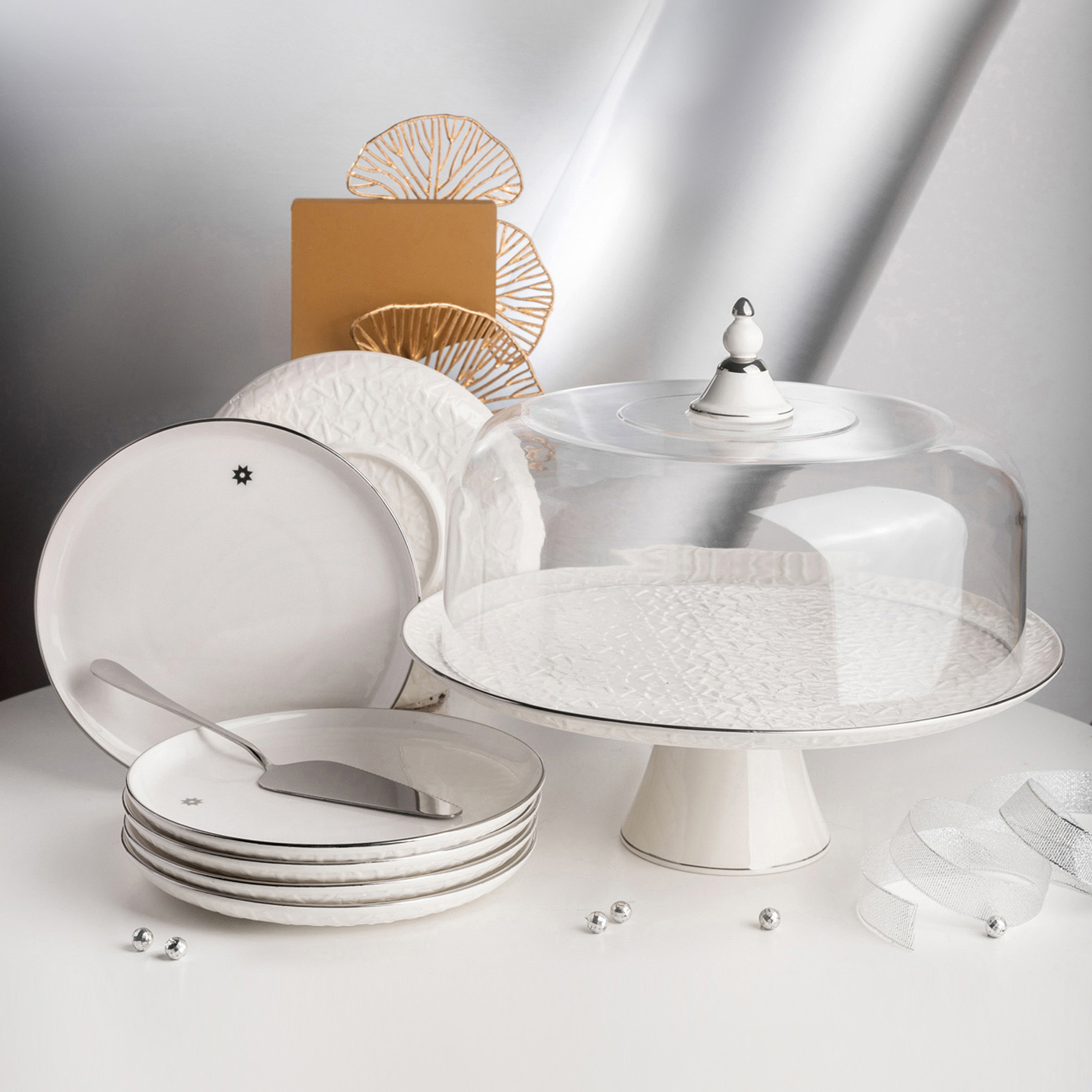 طقم كيك بورسلان 8 قطع بارز الملمس كروان من أوتانتيك-household-dining-serveware-cakestands-image-1