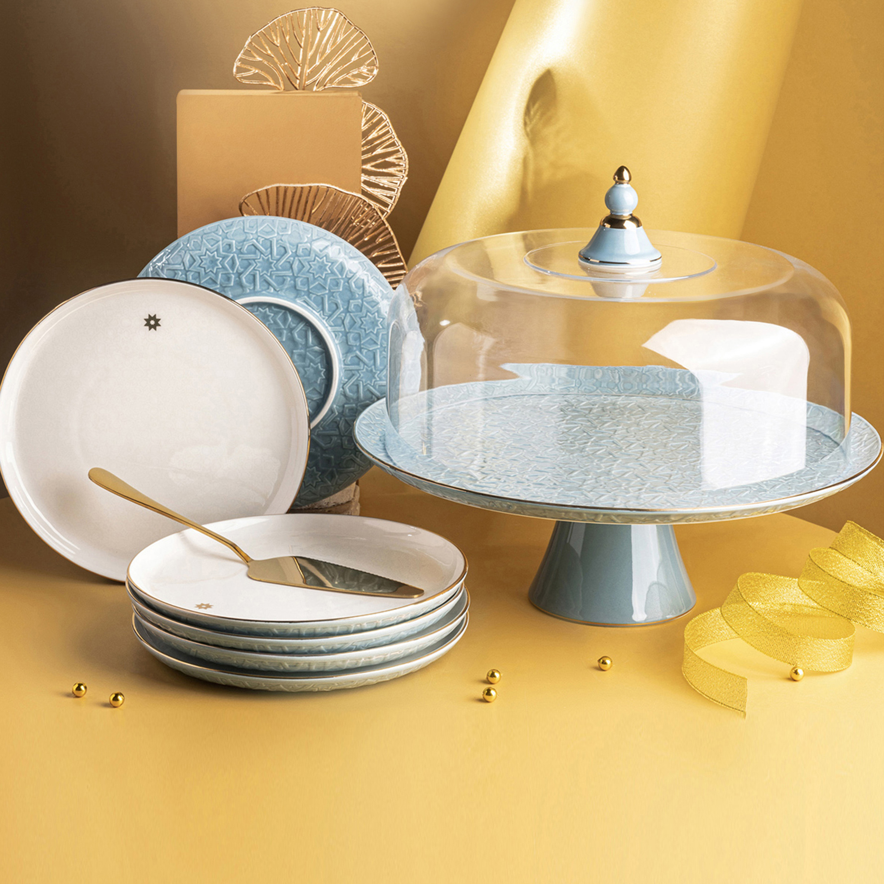 طقم كيك بورسلان بارز الملمس 8 قطع كراون من أوتانتيك-household-dining-serveware-cakestands-image-1