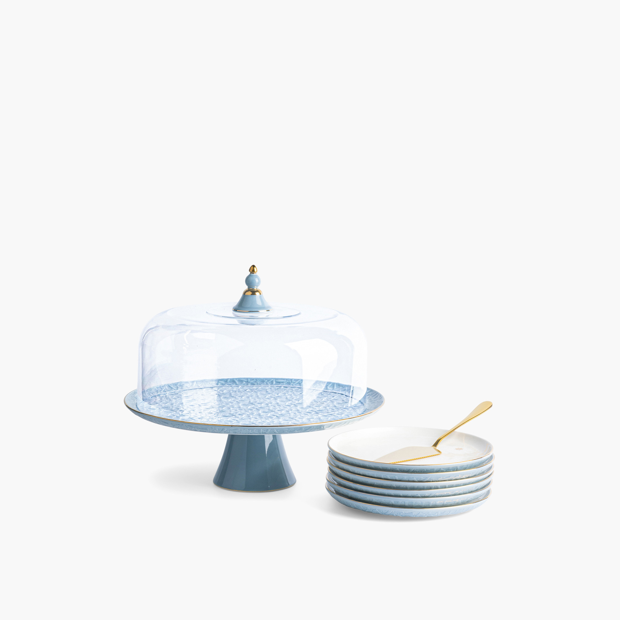 طقم كيك بورسلان بارز الملمس 8 قطع كراون من أوتانتيك-household-dining-serveware-cakestands-image-2