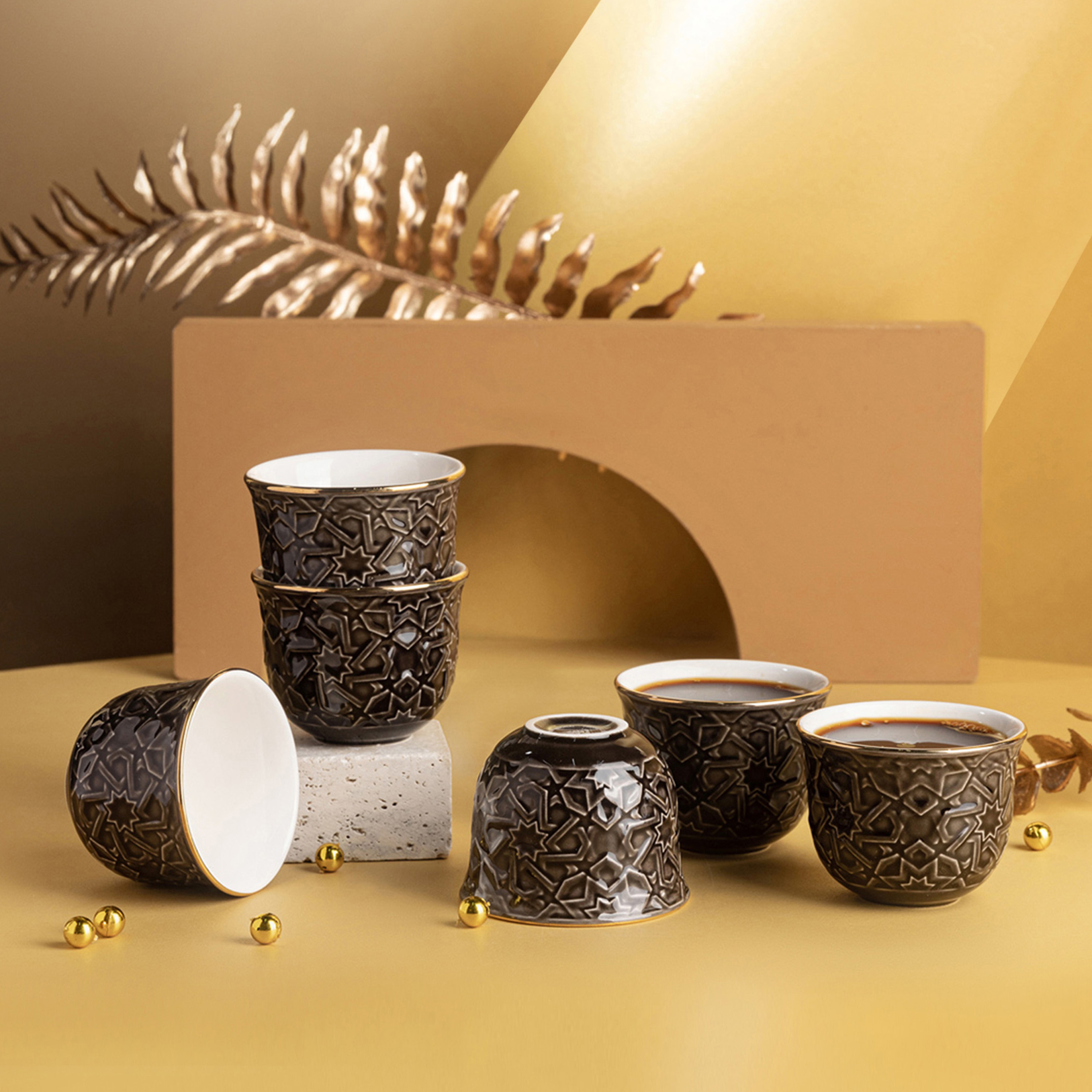 Otantik Crown 6-Piece Printed Kahwa Cup Set-household-dining-glassware-drinkingglasses-image-1