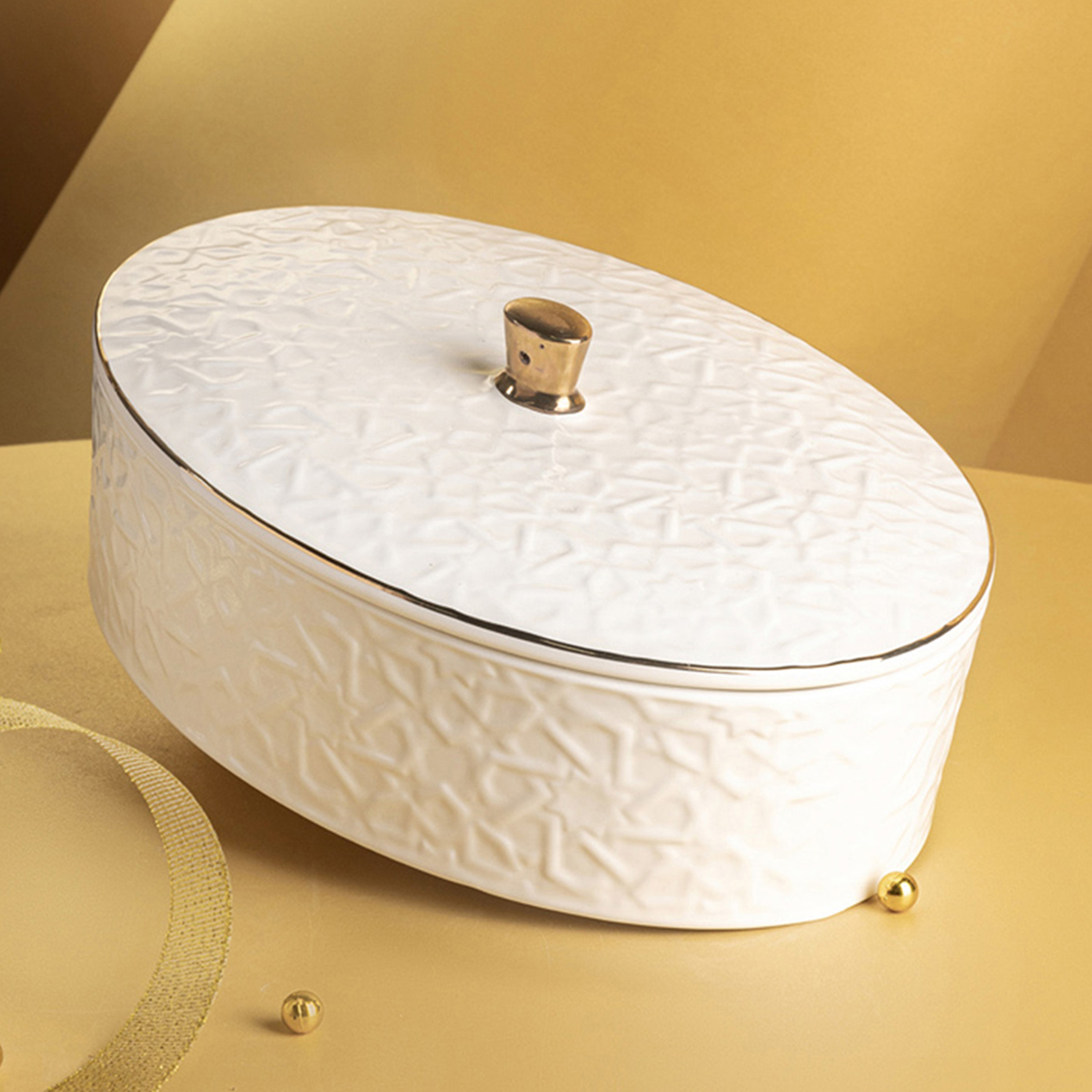Otantik Crown Porcelain Date Bowl with Lid - 22 cms-household-dining-dinnerware-bowls-image-1