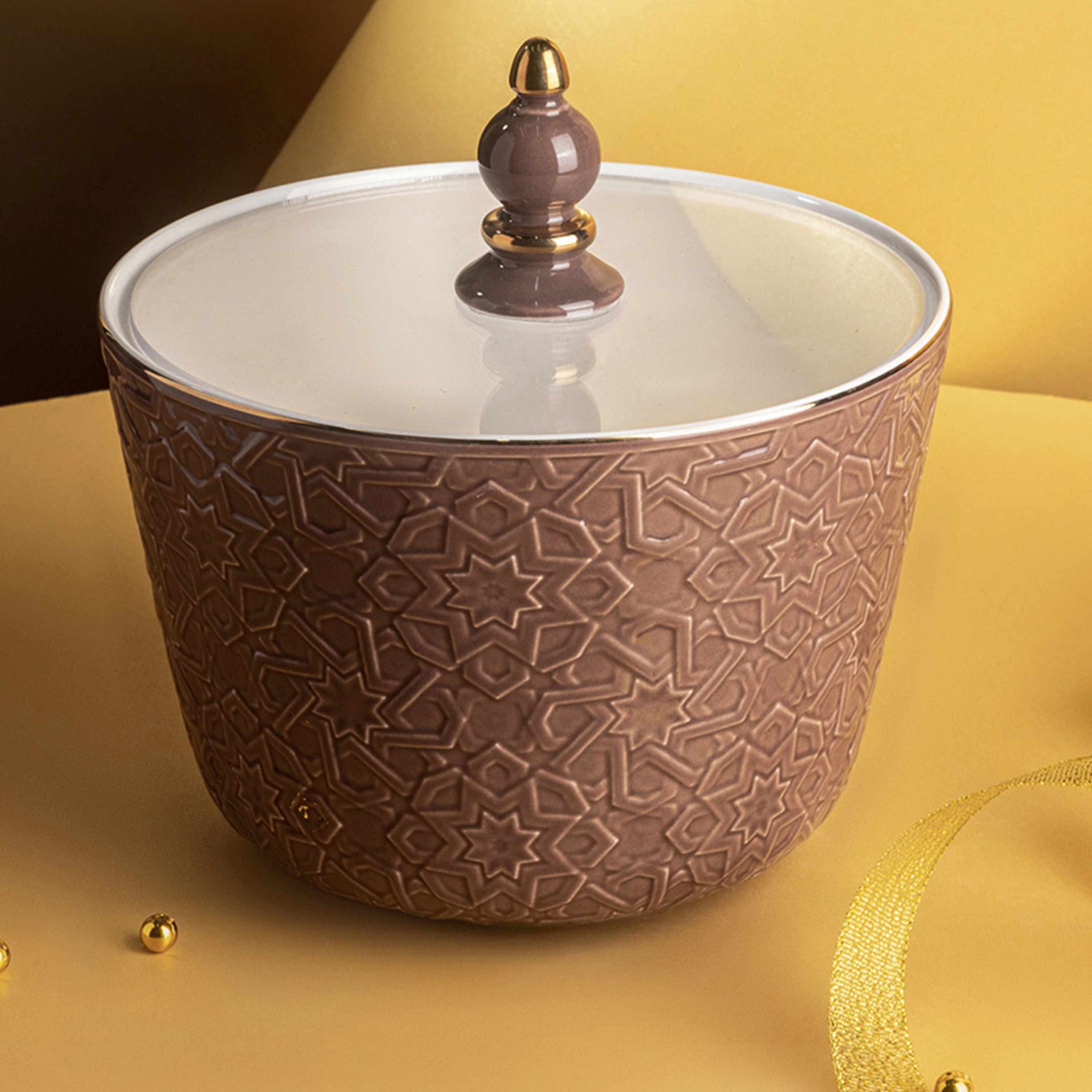 Otantik Crown Textured Porcelain Date Bowl with Lid-household-dining-dinnerware-bowls-image-1