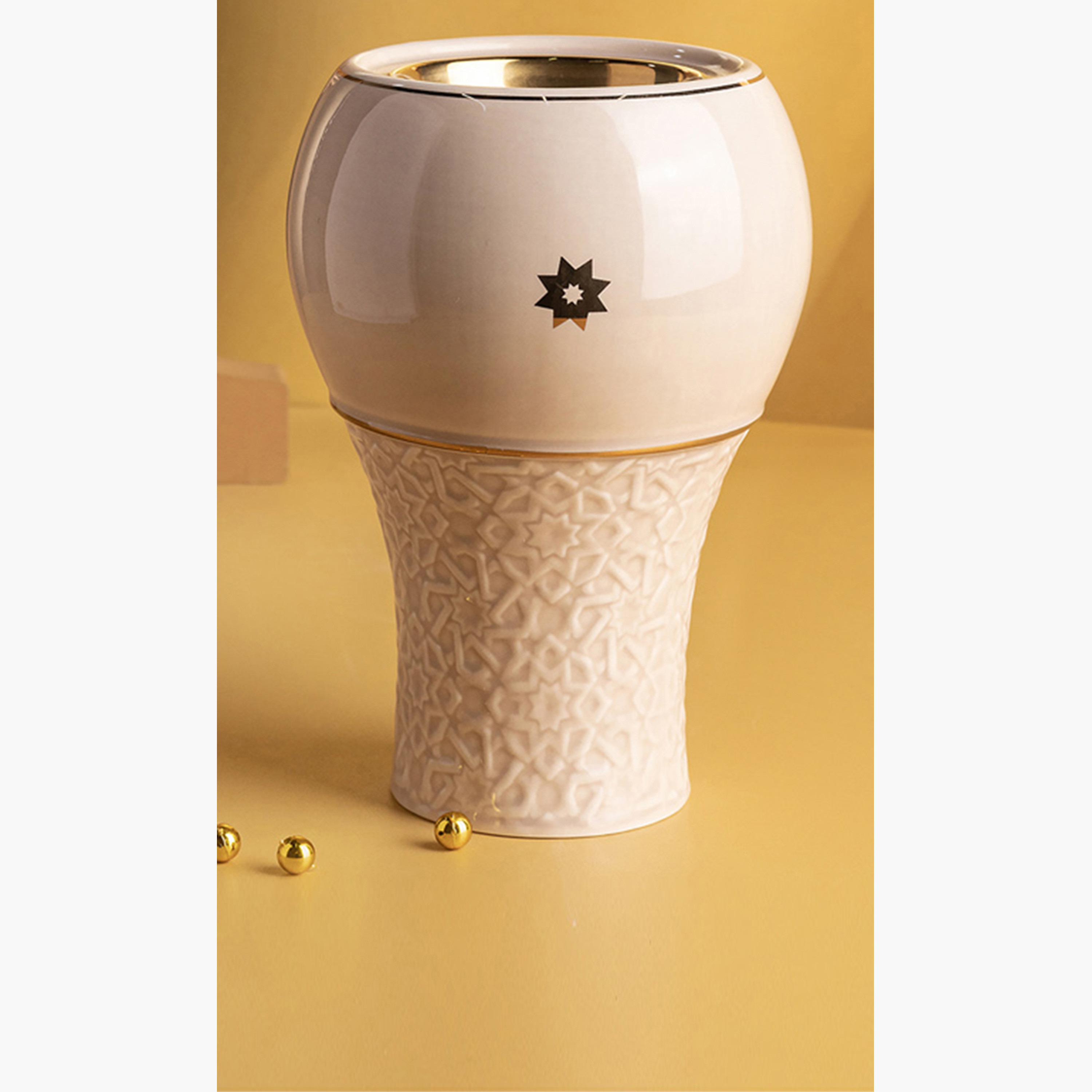 Otantik Crown Textured Porcelain Incense Burner - 11x11x17 cms-household-homefragrance-burners-image-1