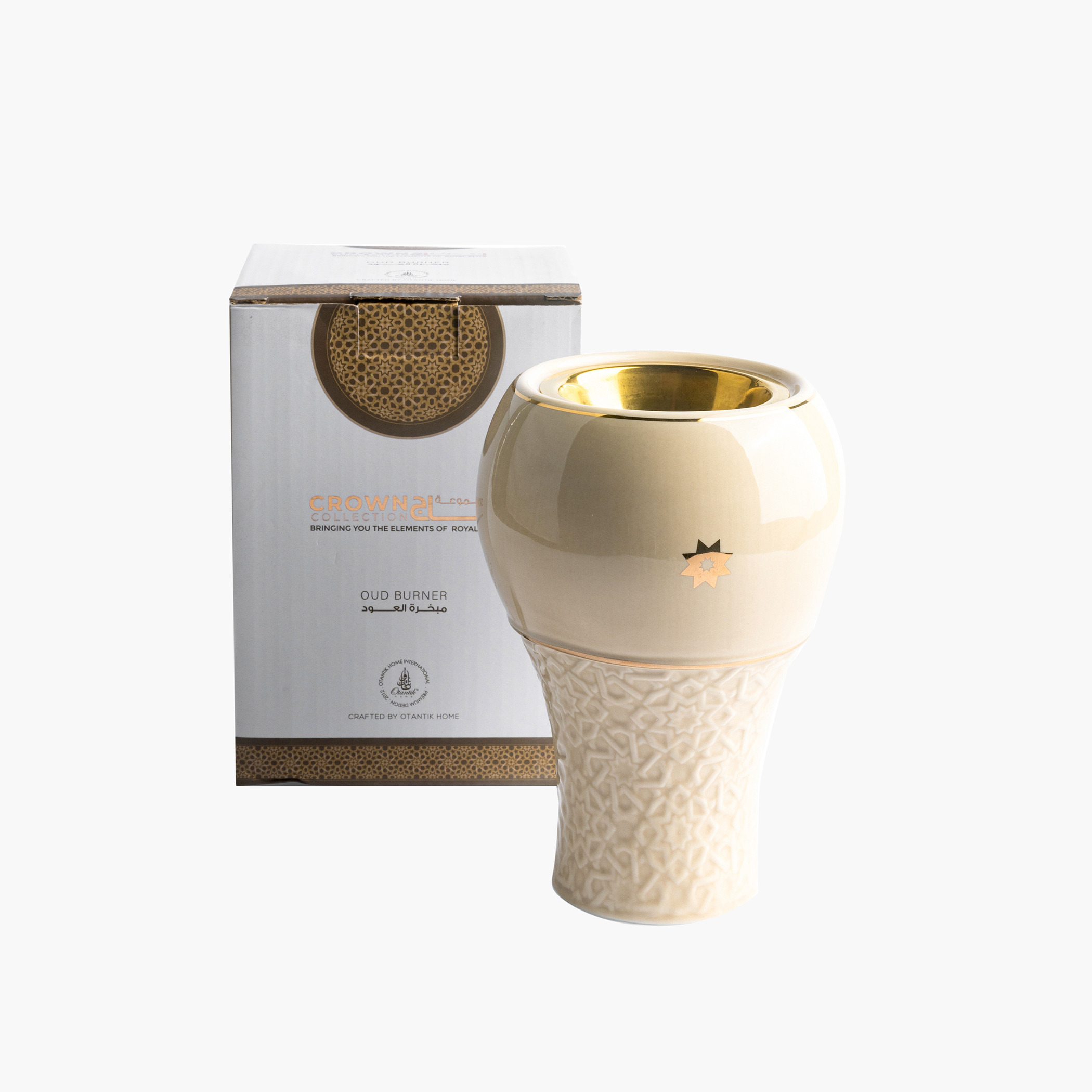 Otantik Crown Textured Porcelain Incense Burner - 11x11x17 cms-household-homefragrance-burners-image-3