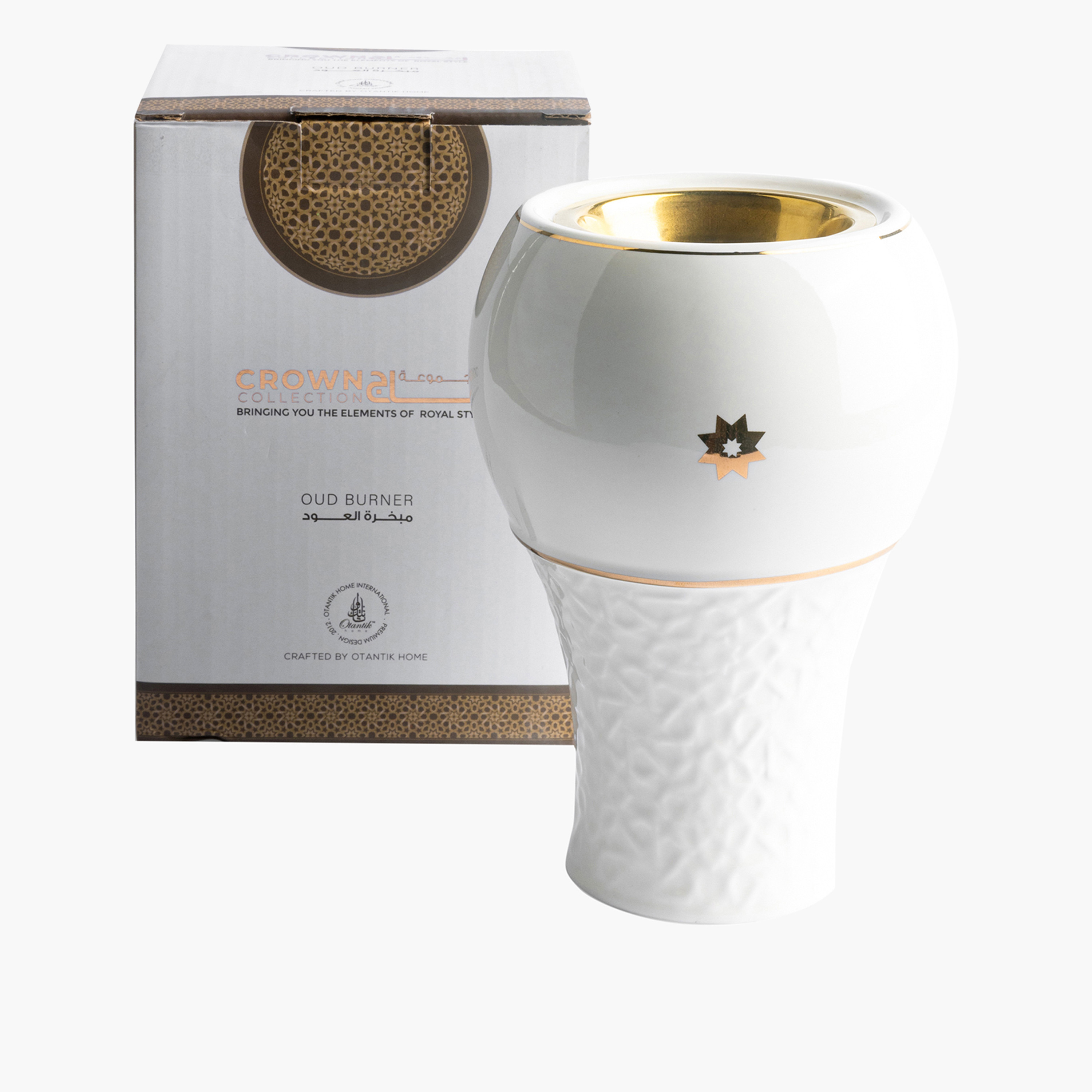 Otantik Crown Textured Porcelain Incense Burner - 11x11x17 cms-household-homefragrance-burners-image-1