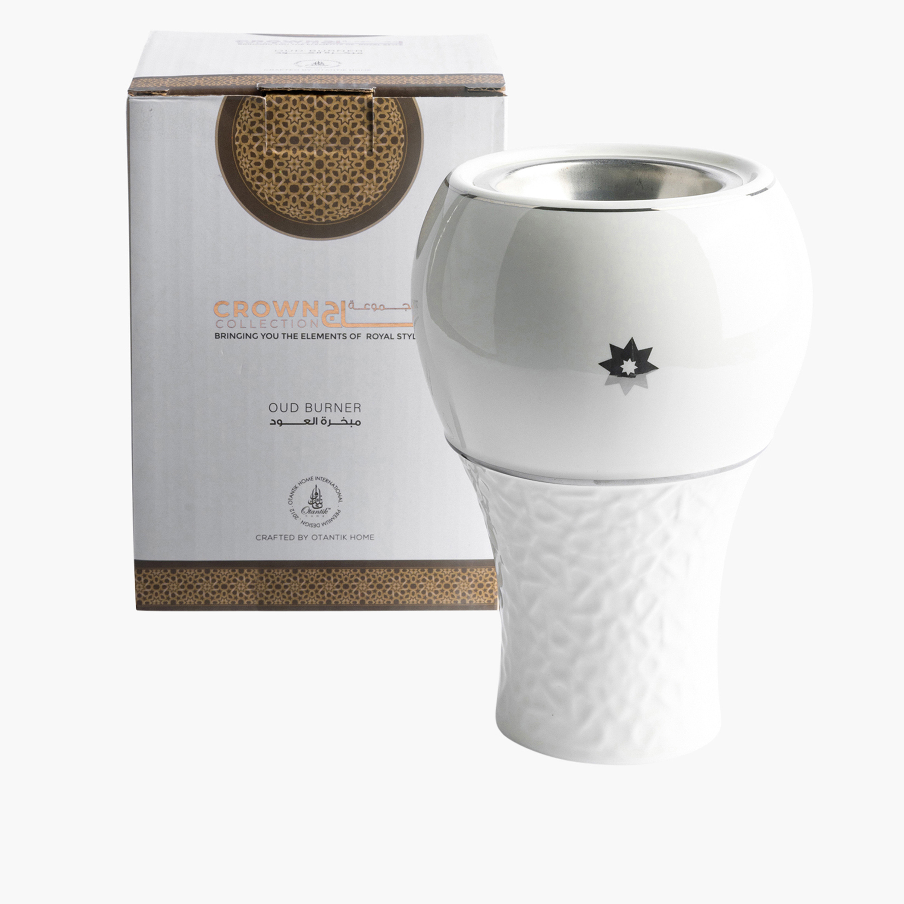 Otantik Crown Textured Porcelain Incense Burner - 11x11x17 cms-household-homefragrance-burners-image-1
