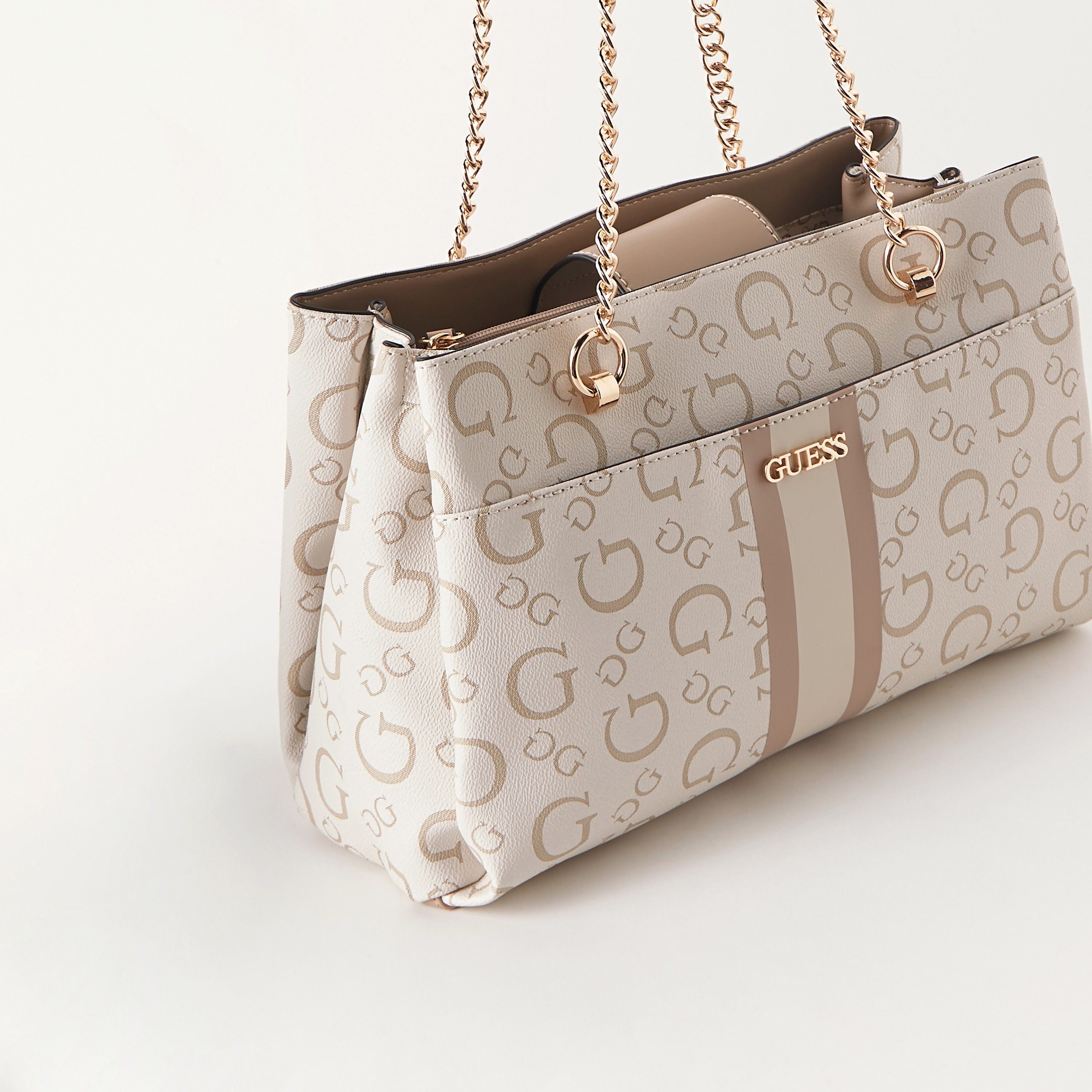 Guess Logo Print Shoulder Bag with Chain Double Handle-women-bagsandwallets-handbags-image-4