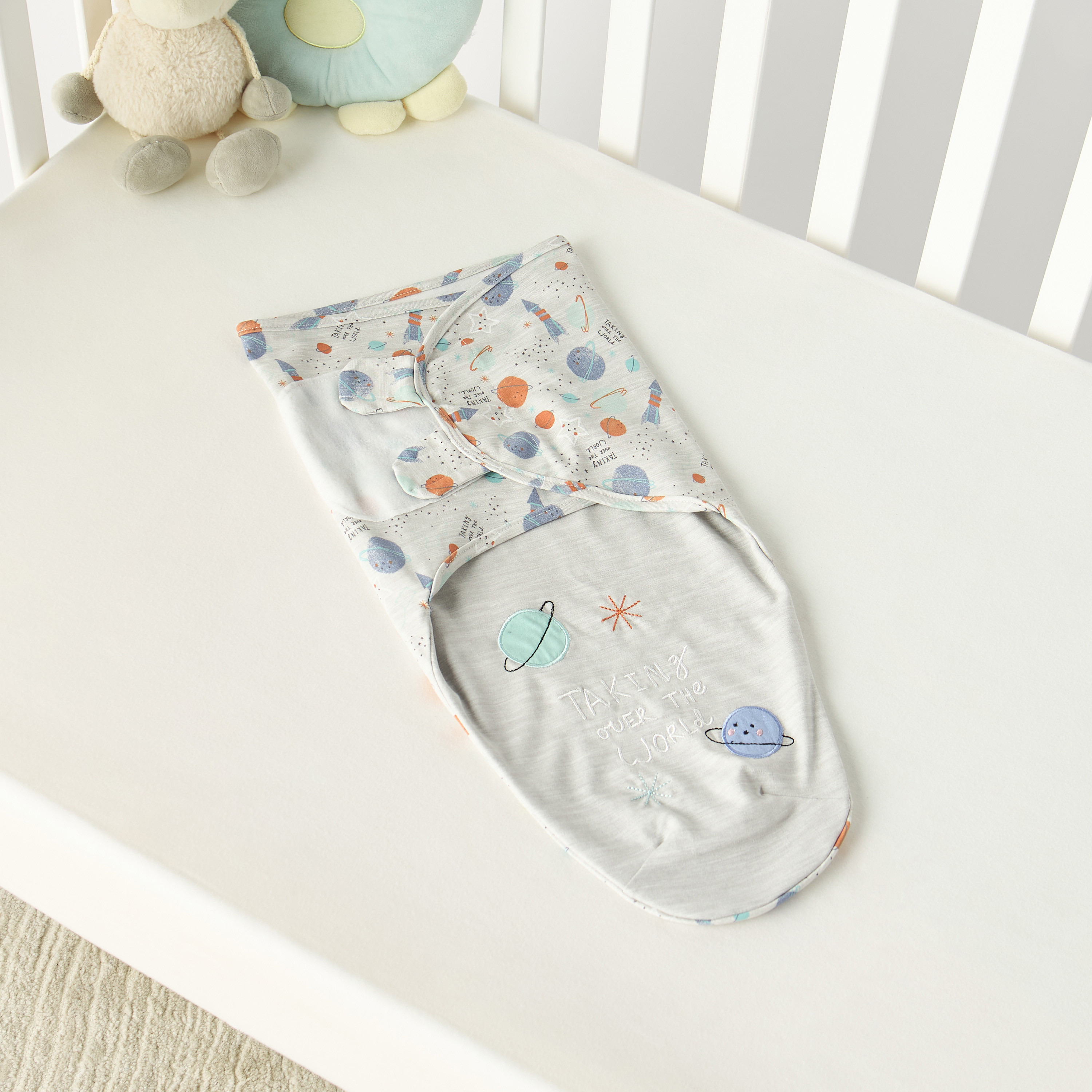 Juniors Space Print Adjustable Swaddle Wrap with Hook and Loop Closure-baby-nursery-blanketsandswaddles-swaddlesandsleepingbags-image-1