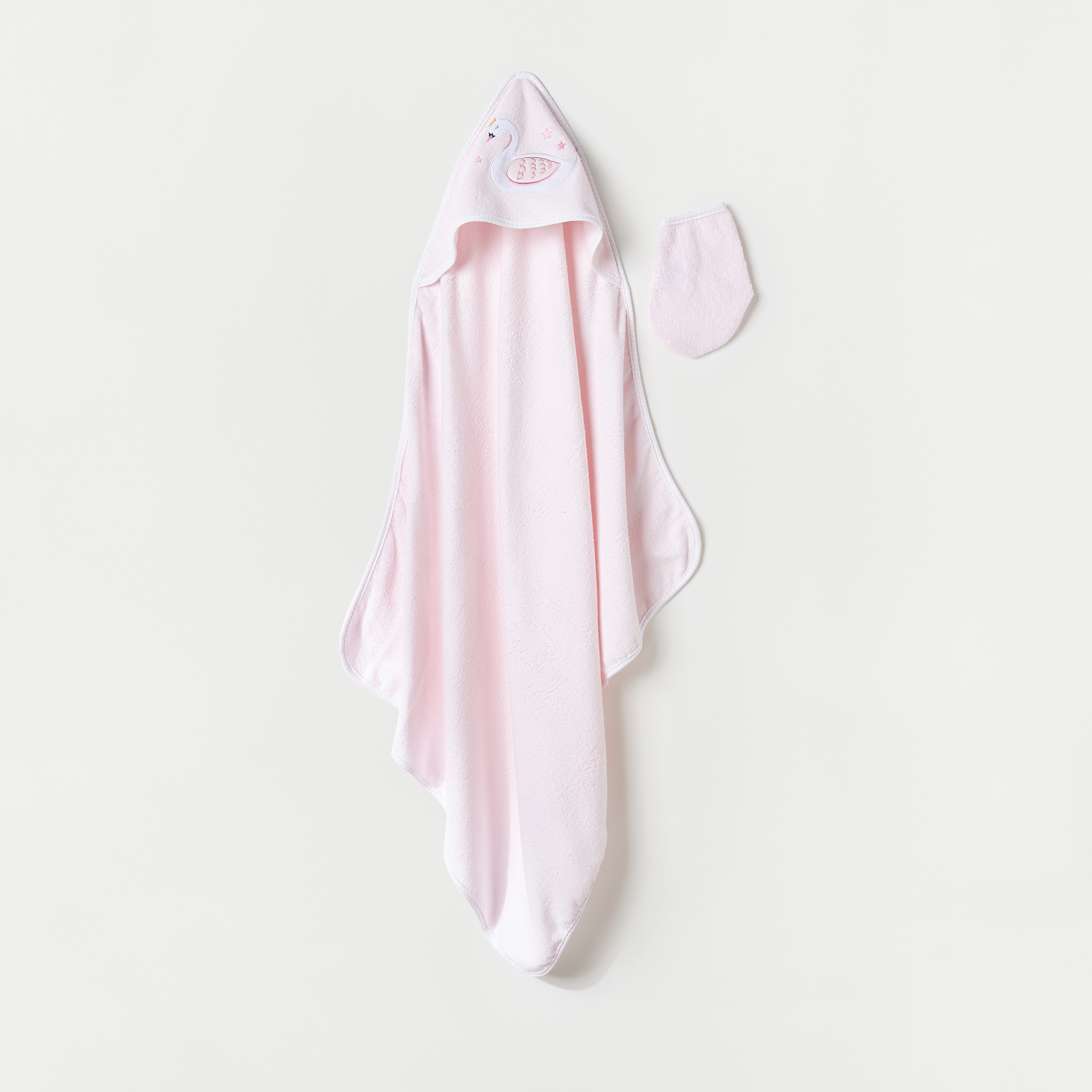 طقم منشفة بقبعة بتطريز بجعة وقفاز من جونيورز- 75x90 سم-baby-bathandcare-towels-image-1