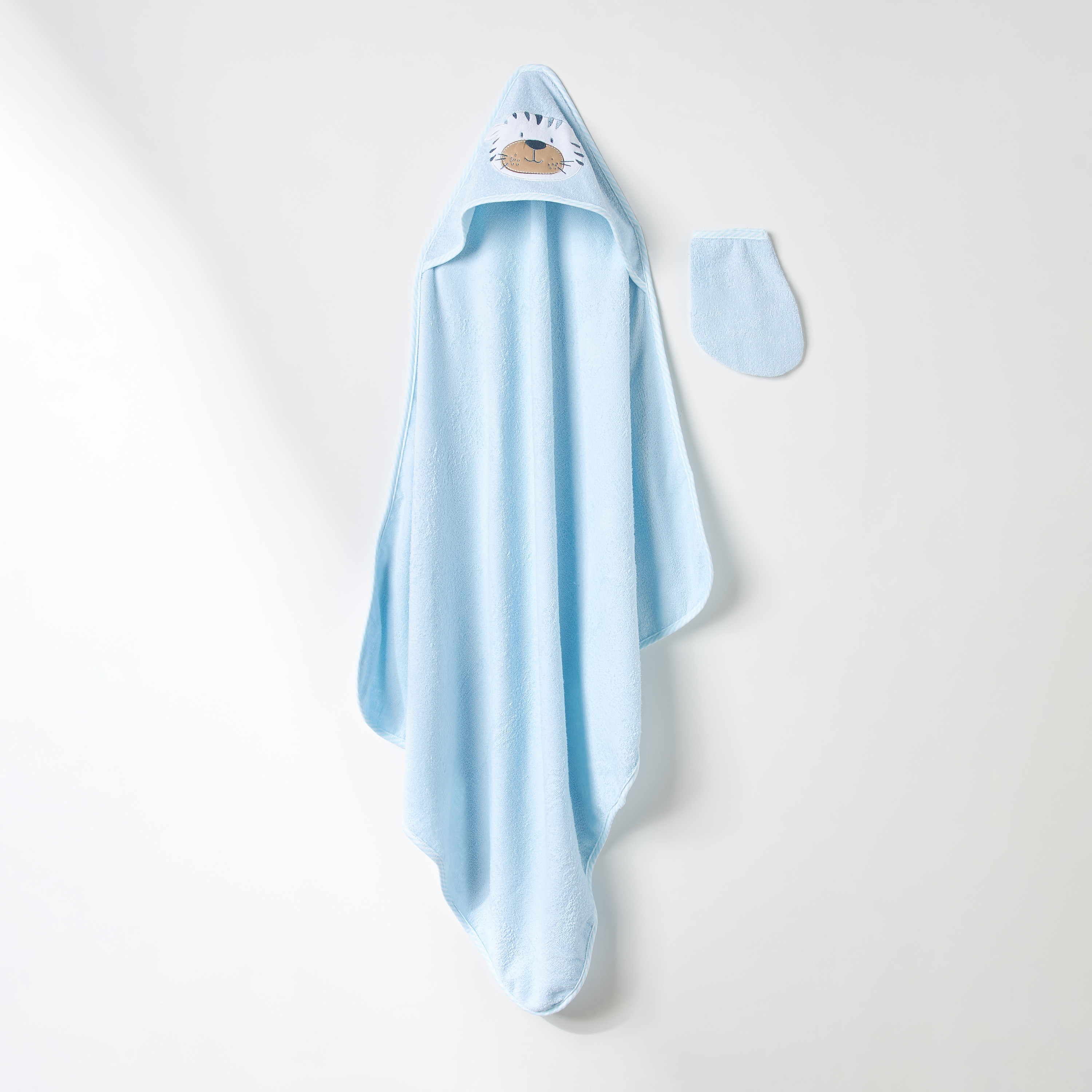 طقم منشفة بقبعة بتطريز نمر وقفاز من جونيورز- 75x90 سم-baby-bathandcare-towels-image-1