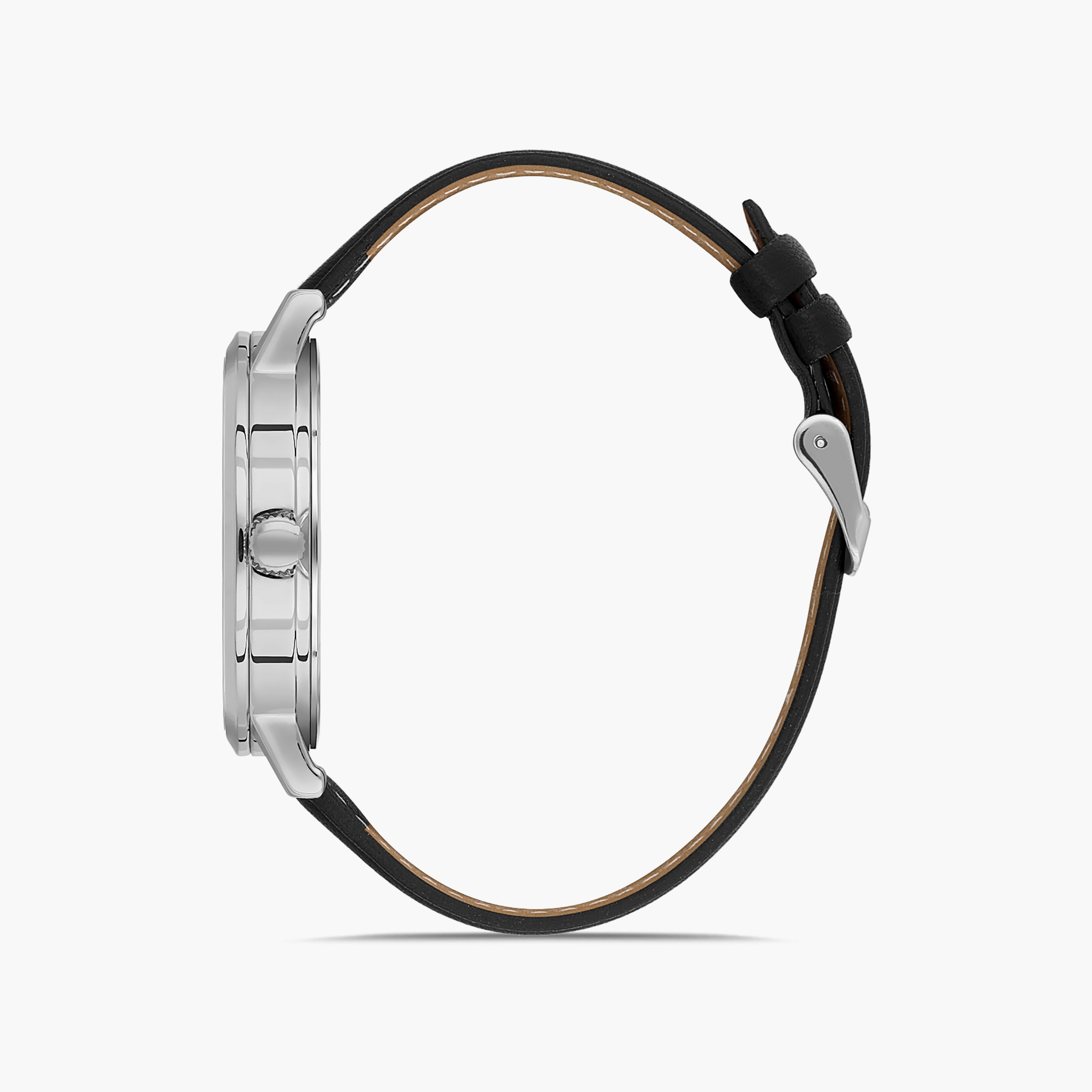 Omax Men's Silver Analog Leather Strap Watch | 00PR0043I004-men-watchesandjewellery-watches-image-2