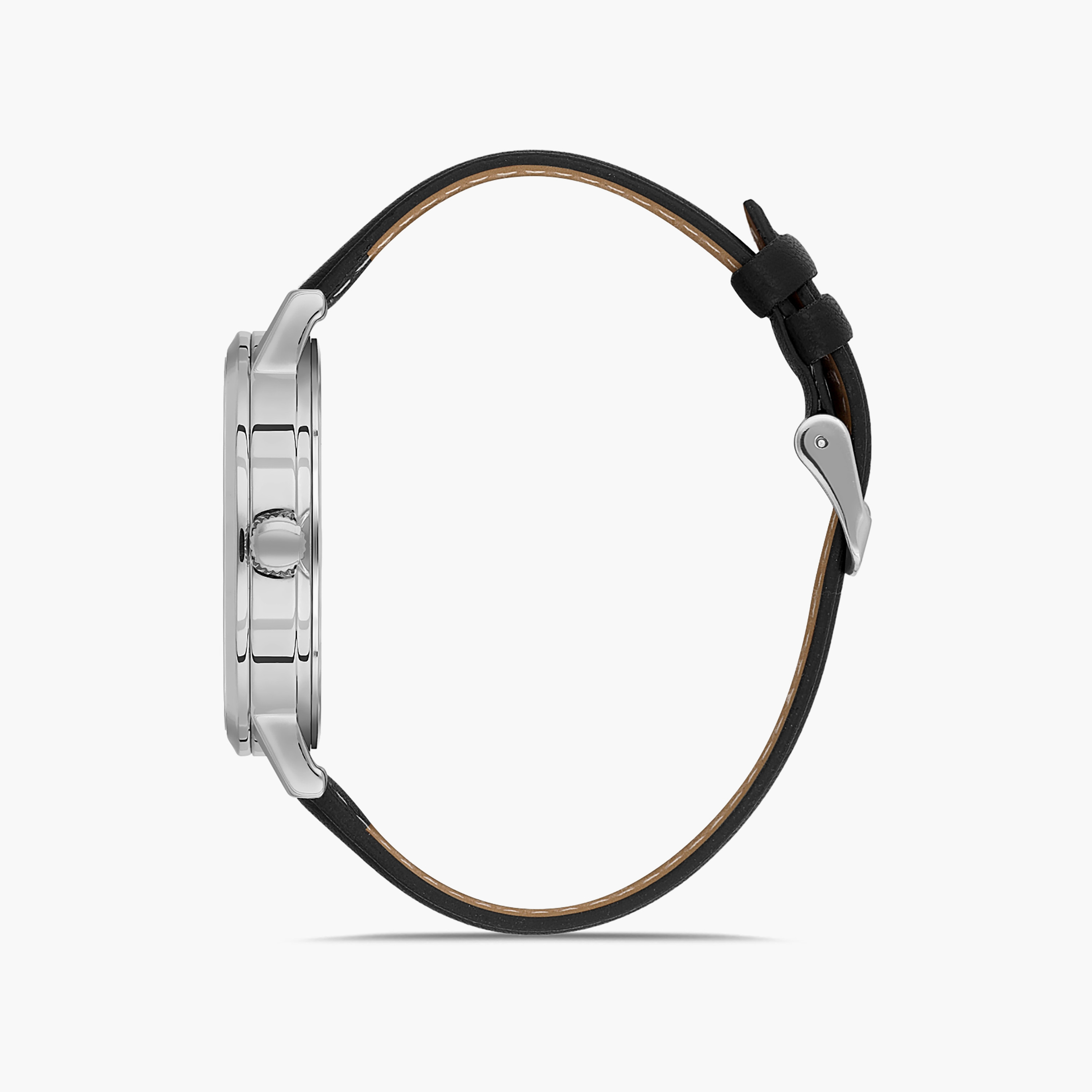 Omax Men's Silver Analog Leather Strap Watch | 00PR0043I008-men-watchesandjewellery-watches-image-2