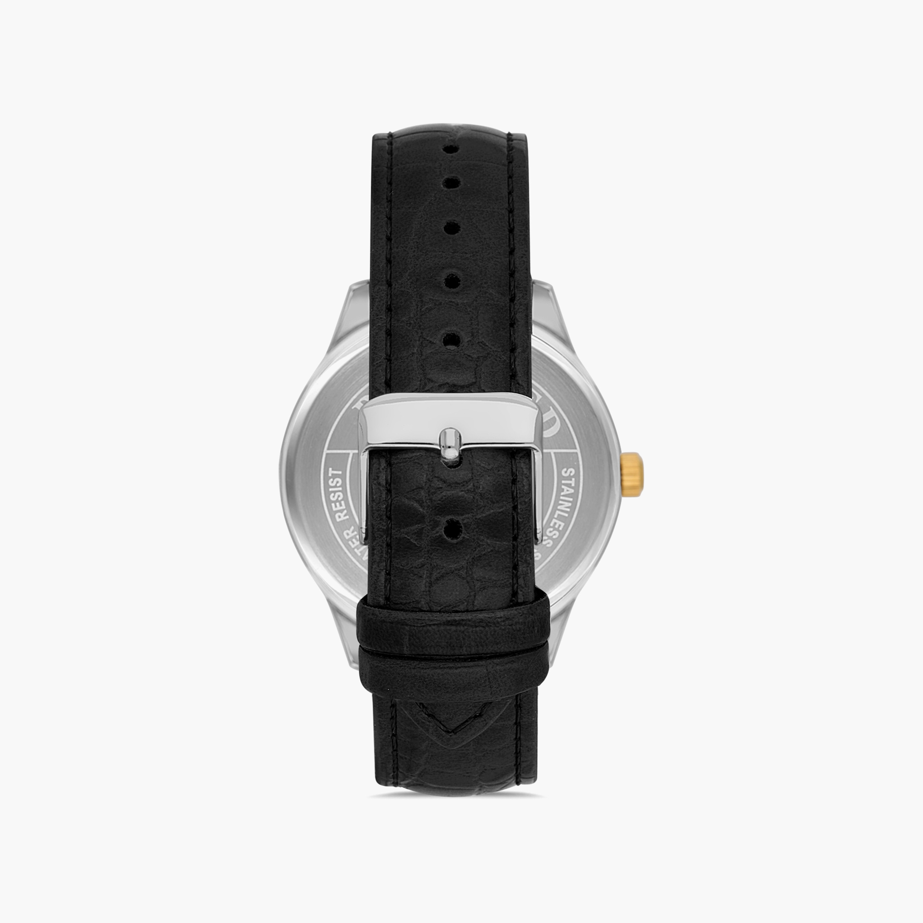 Omax Men's Silver & Gold Analog Leather Strap Watch | 00PR0047N001 | 42 MM-men-watchesandjewellery-watches-image-3