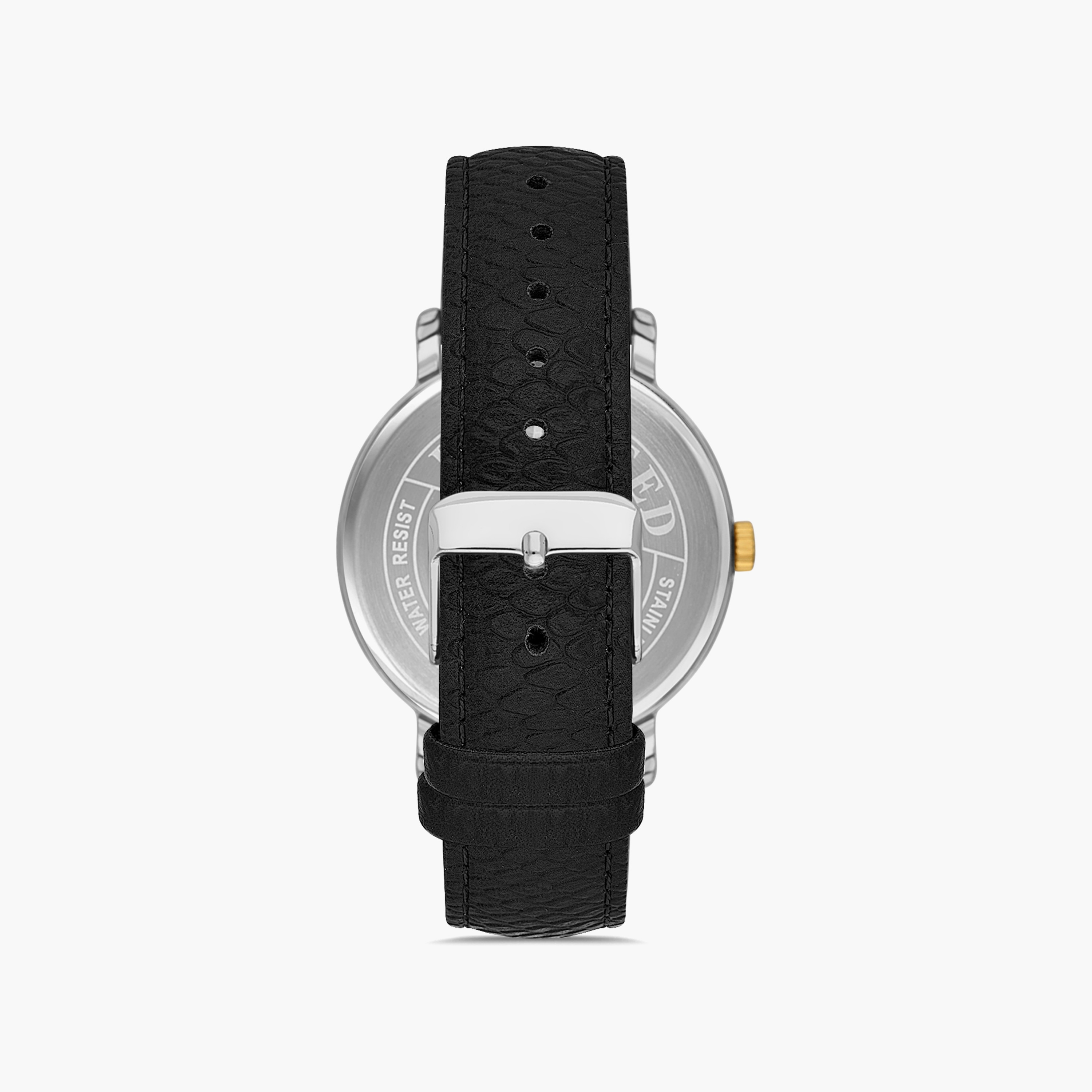 Omax Men's Silver & Gold Analog Leather Strap Watch | 00PR0049N001-men-watchesandjewellery-watches-image-3