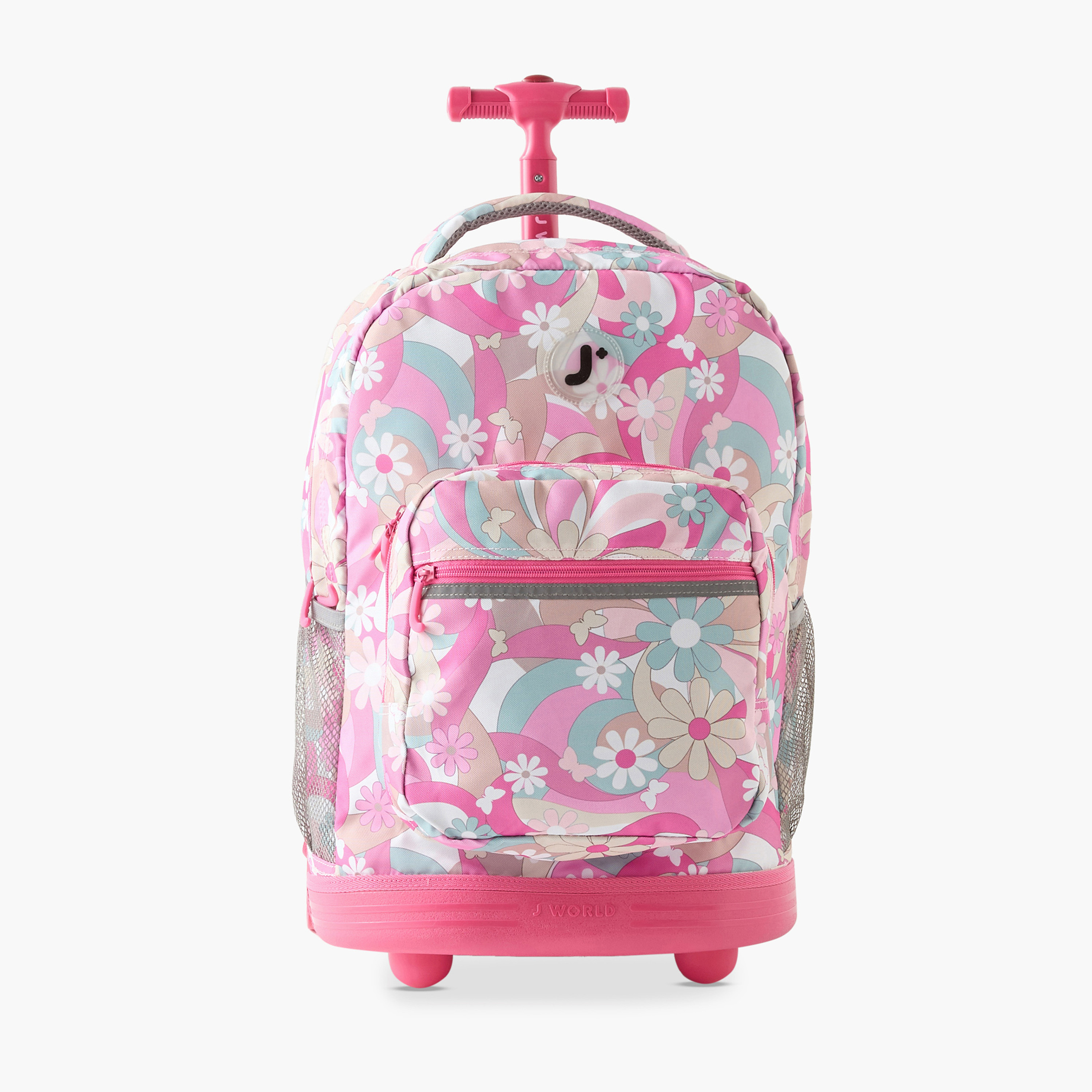 J World 18-inch All-Over Floral Print Trolley Backpack with Retractable Handle - 21x32x46 cm-school-bagsandbackpacks-trolleybags-image-1