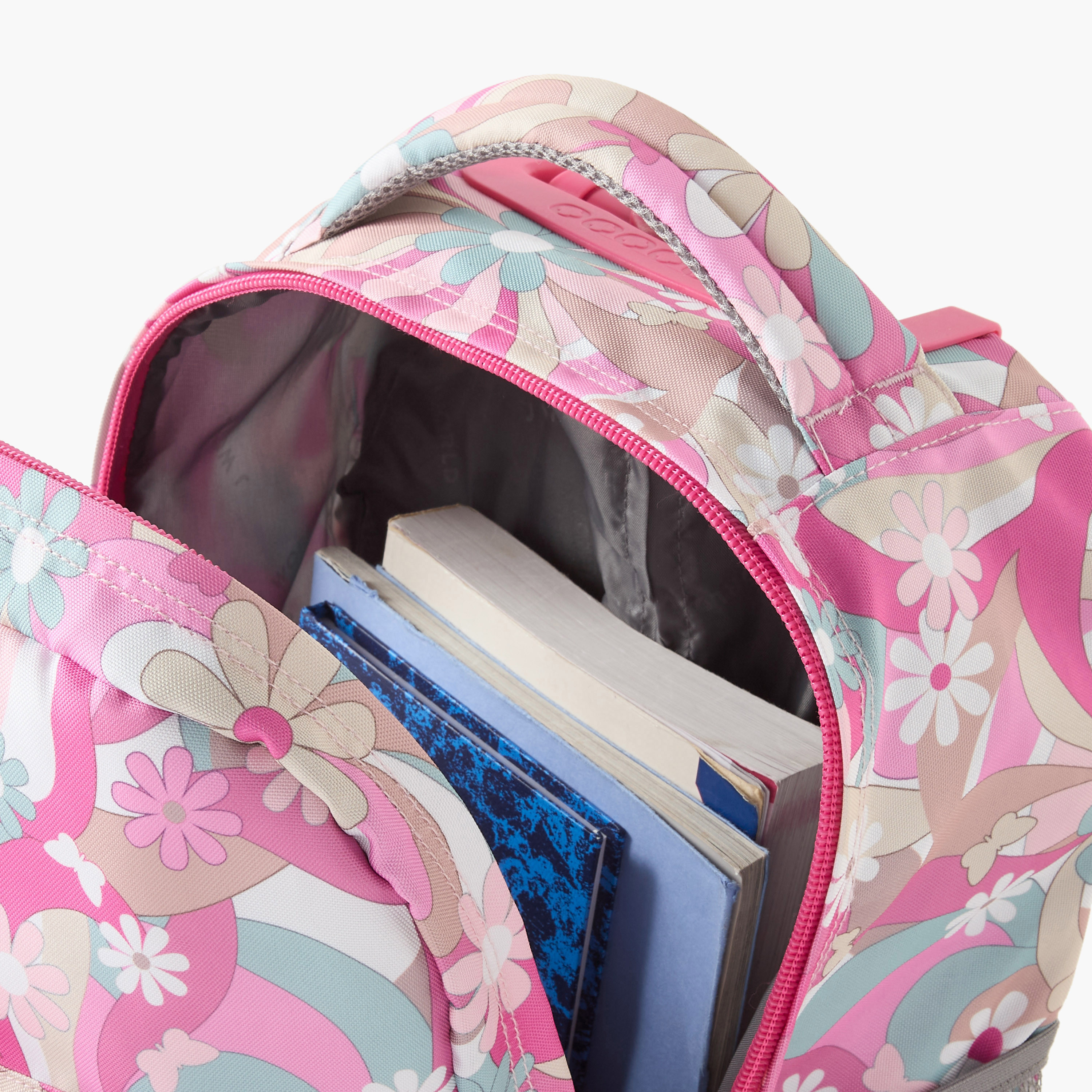 J World 18-inch All-Over Floral Print Trolley Backpack with Retractable Handle - 21x32x46 cm-school-bagsandbackpacks-trolleybags-image-2