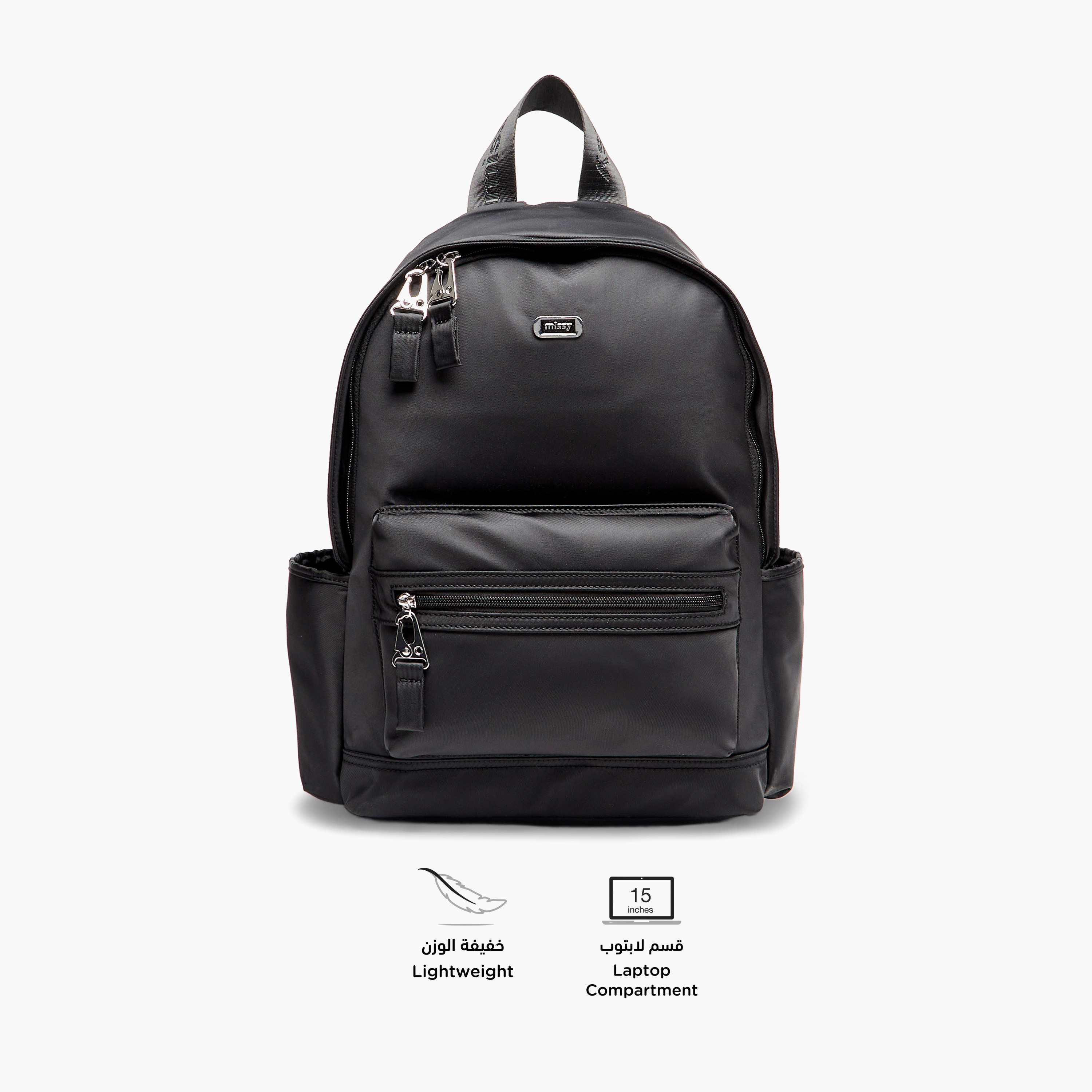 Missy Solid Backpack with Zip Closure and Adjustable Strap-men-bags-image-3