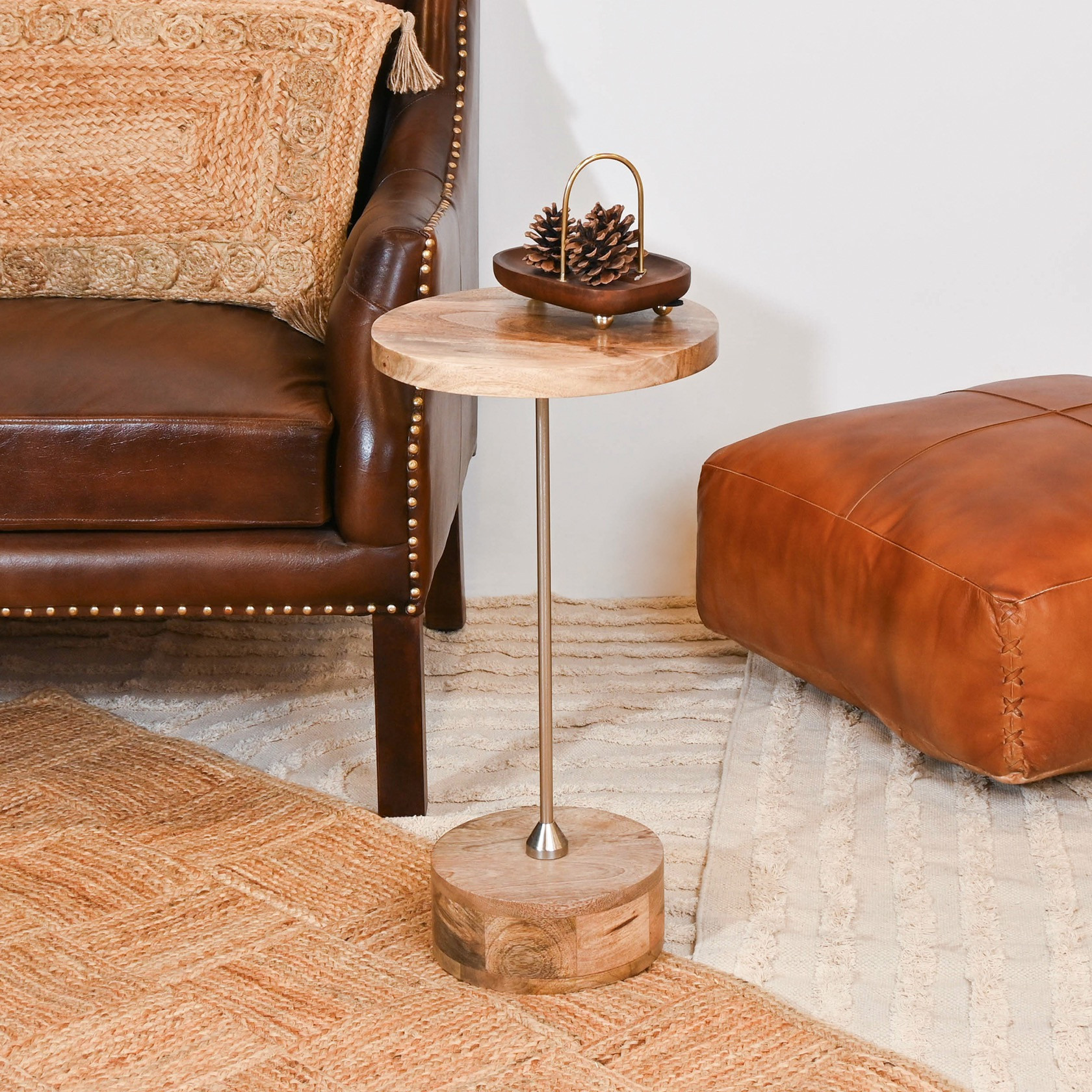 Home Carving Round Wooden Top Accent Table - 30x60 cm-furniture-livingroom-sideandendtables-image-1
