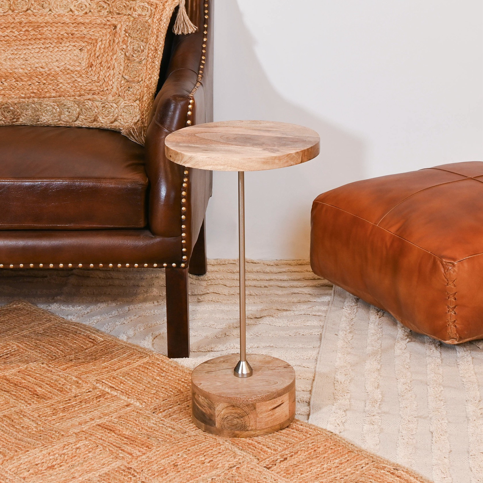 Home Carving Round Wooden Top Accent Table - 30x60 cm-furniture-livingroom-sideandendtables-image-2