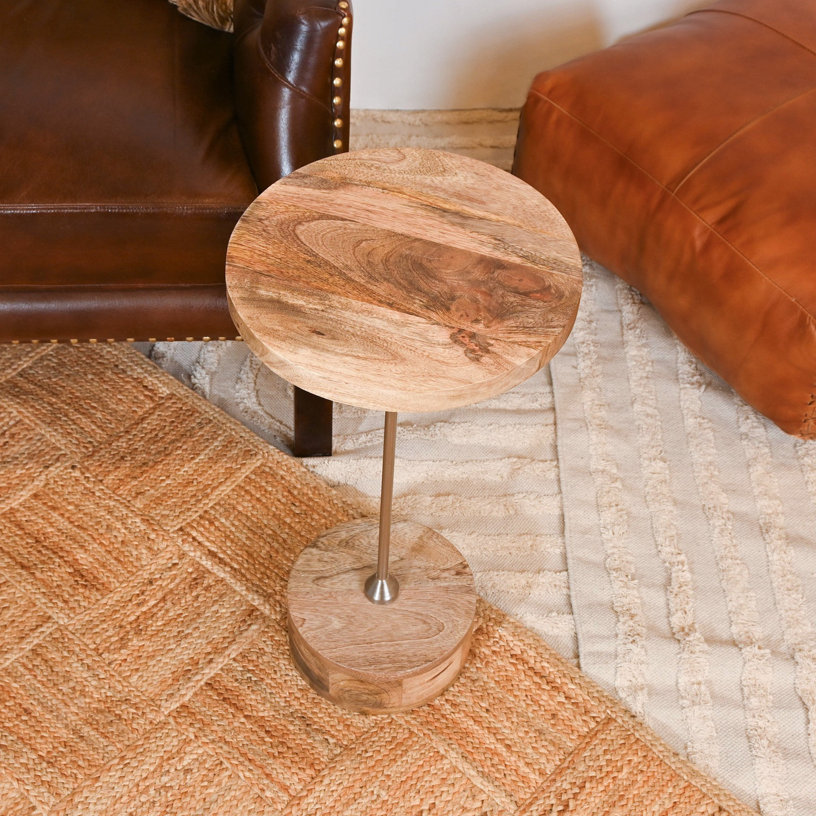 Home Carving Round Wooden Top Accent Table - 30x60 cm-furniture-livingroom-sideandendtables-image-4