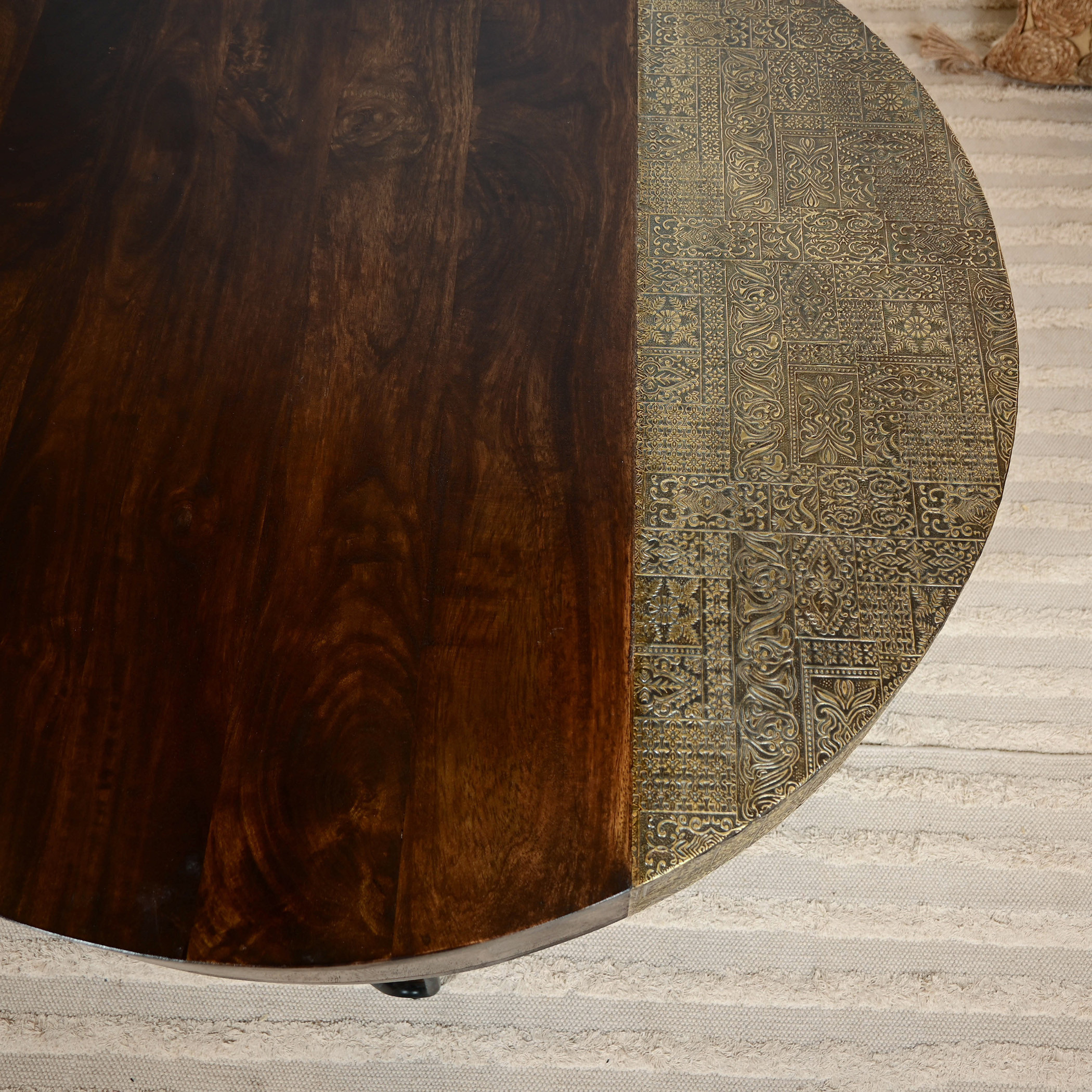 Home Carving Wooden Top Coffee Table with Metal Detail - 46x90x46 cms-furniture-livingroom-sideandendtables-image-5
