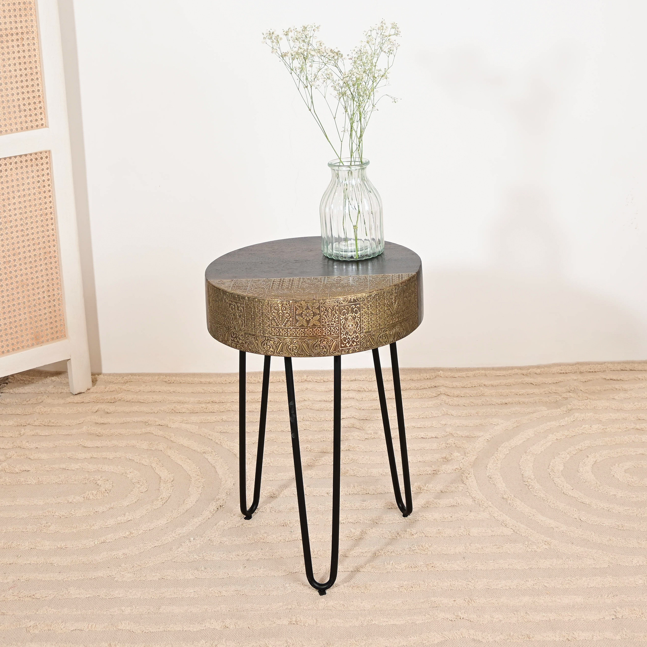 Home Carving  Wooden Top Round Accent Table - 56x40x56 cms-furniture-livingroom-sideandendtables-image-1