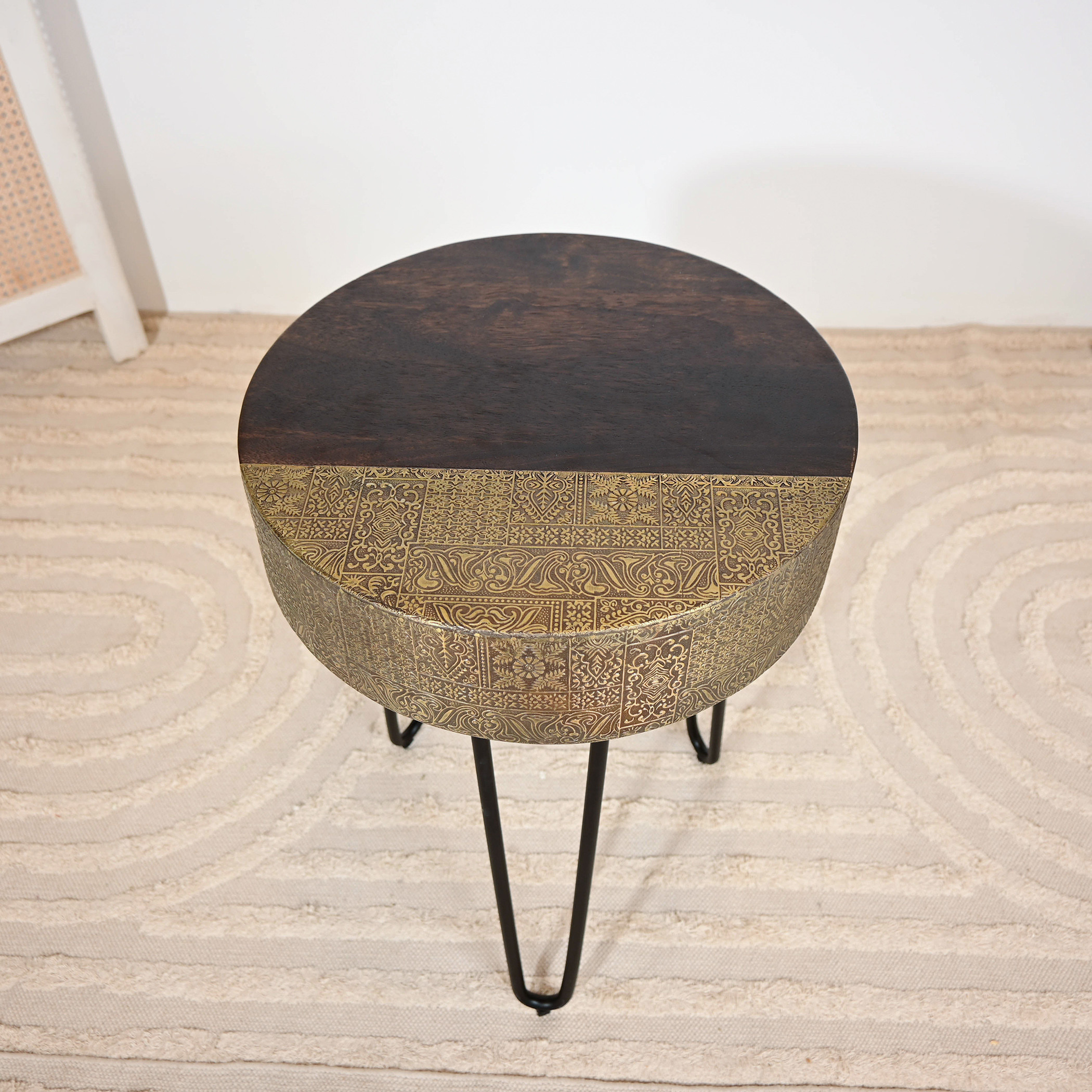 Home Carving  Wooden Top Round Accent Table - 56x40x56 cms-furniture-livingroom-sideandendtables-image-4