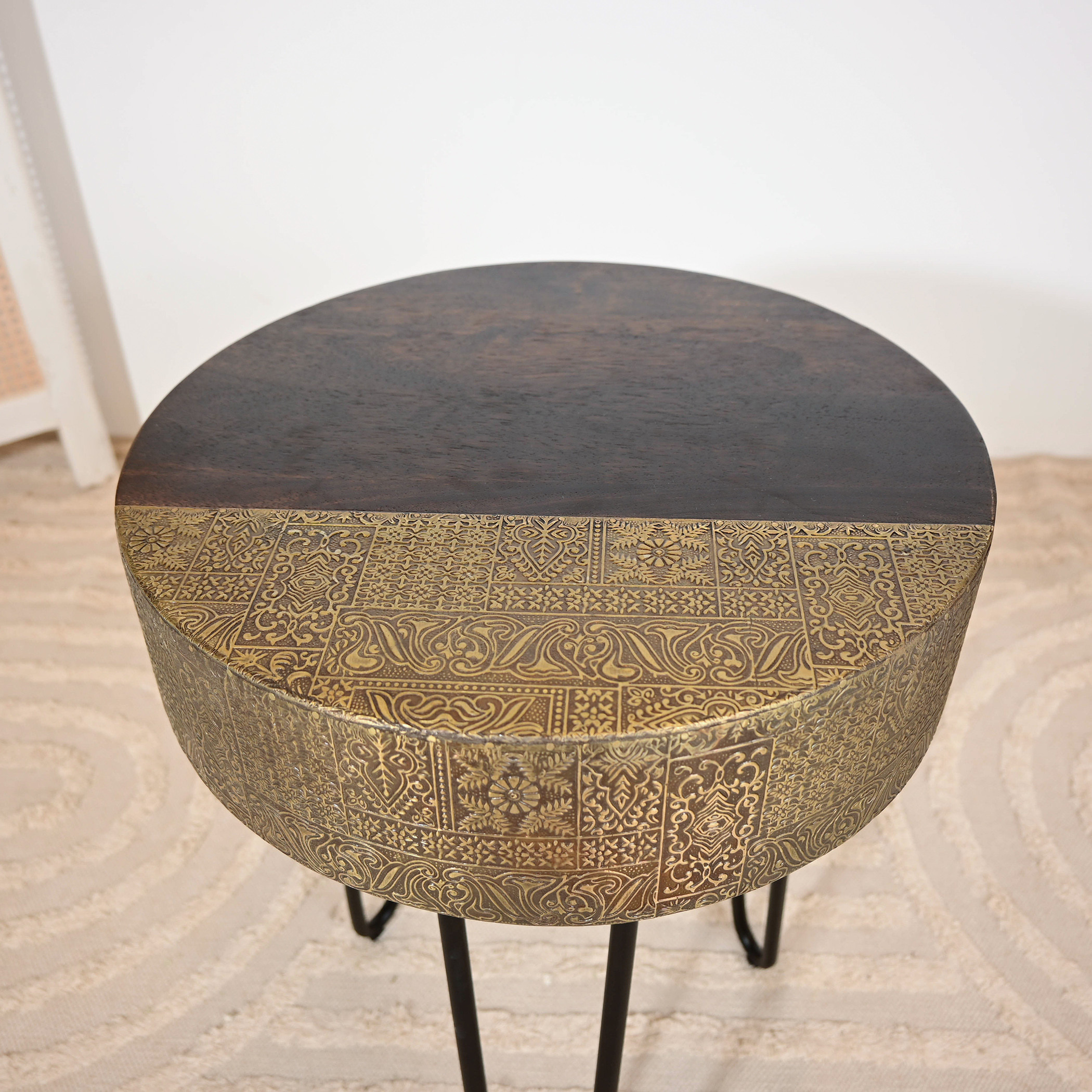 Home Carving  Wooden Top Round Accent Table - 56x40x56 cms-furniture-livingroom-sideandendtables-image-5