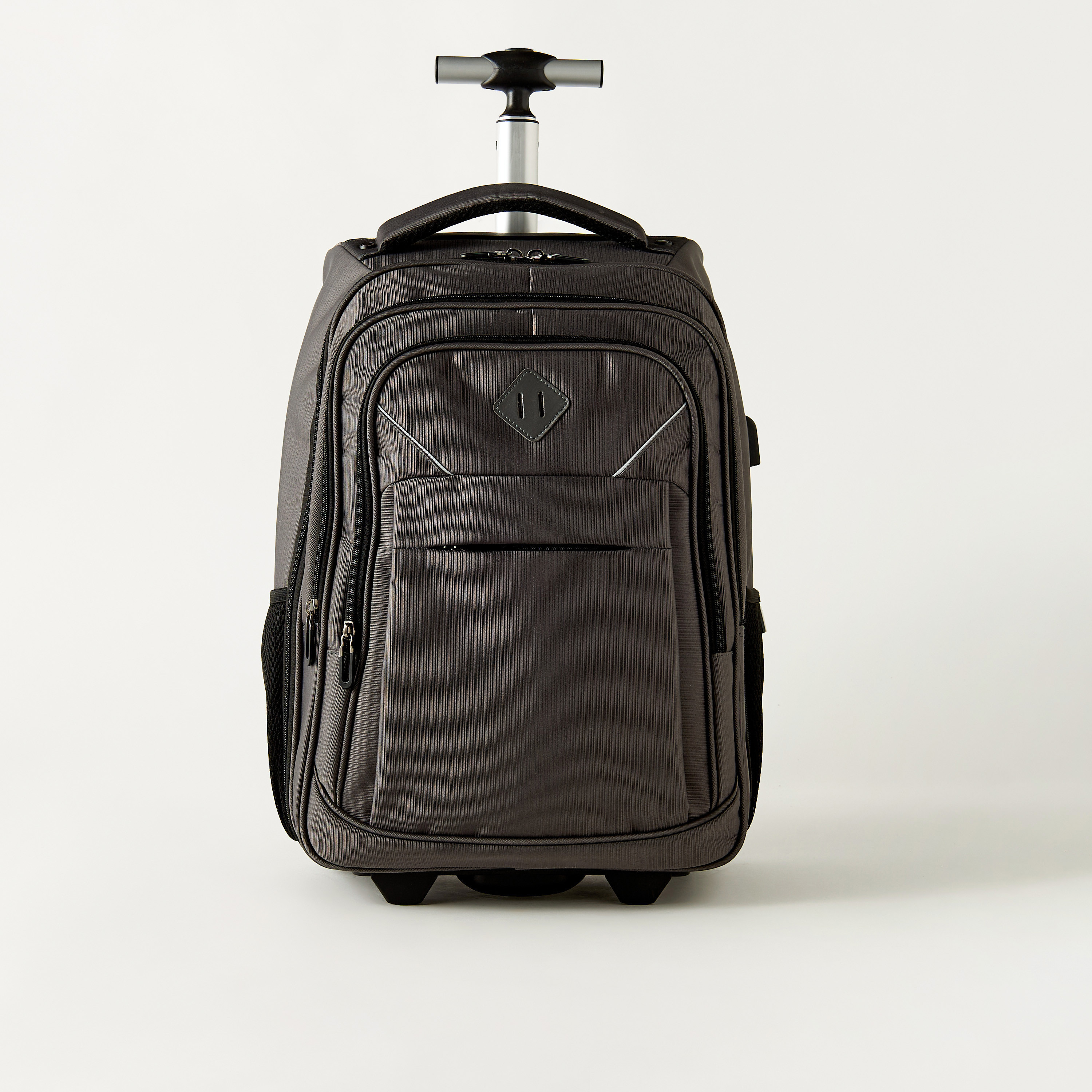 Textured 18-inch Trolley Backpack with Retractable Handle - 47x33x21 cm-school-bagsandbackpacks-trolleybags-image-1
