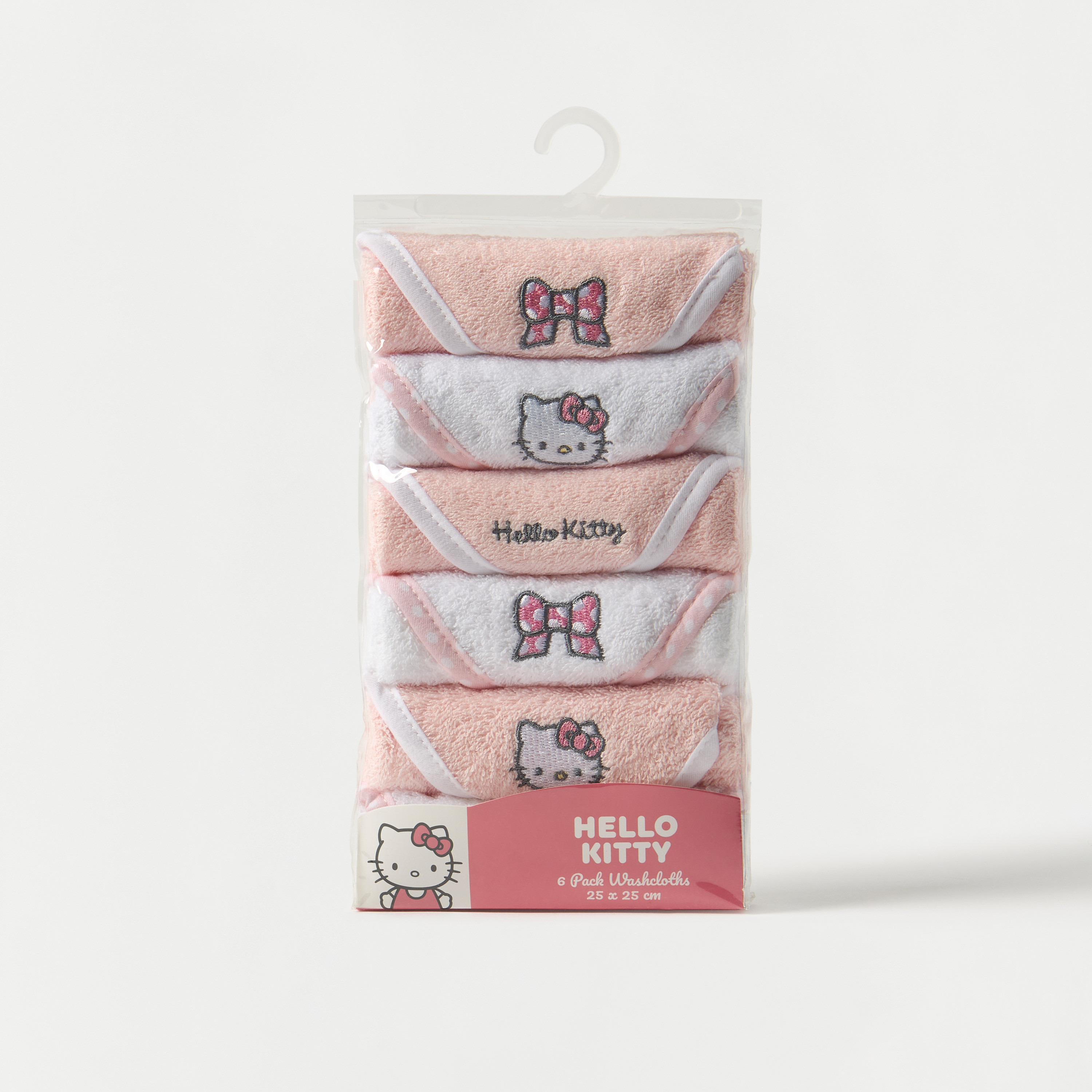 Hello Kitty Embroidered 6-Piece Wash Cloths Set - 25x25 cm-baby-bathandcare-towels-image-1