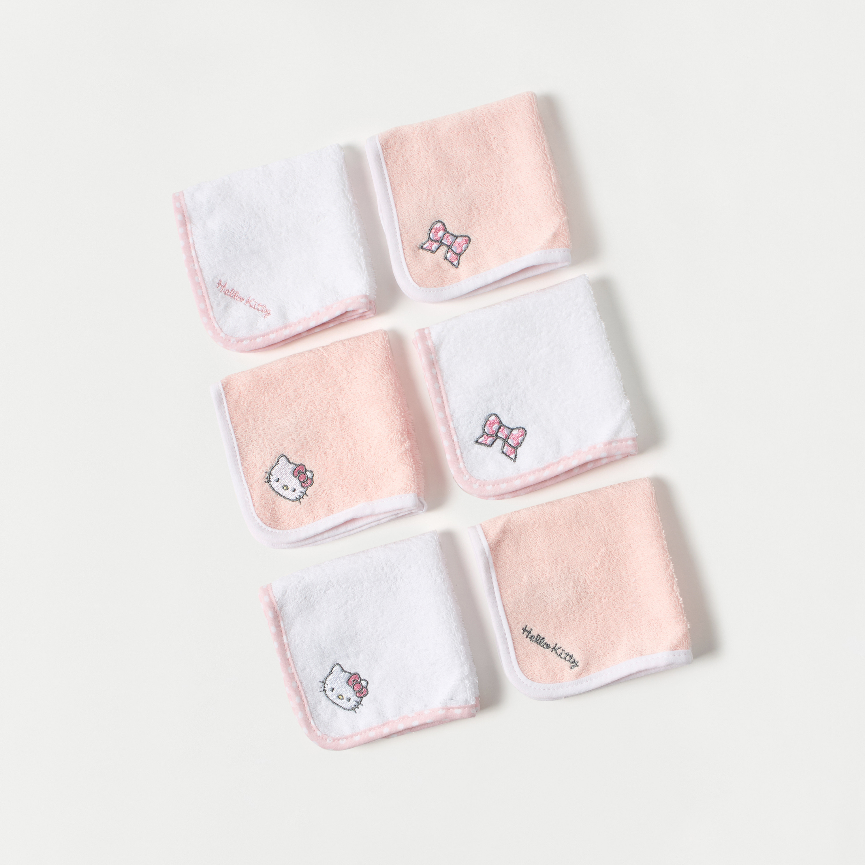 Hello Kitty Embroidered 6-Piece Wash Cloths Set - 25x25 cm-baby-bathandcare-towels-image-2