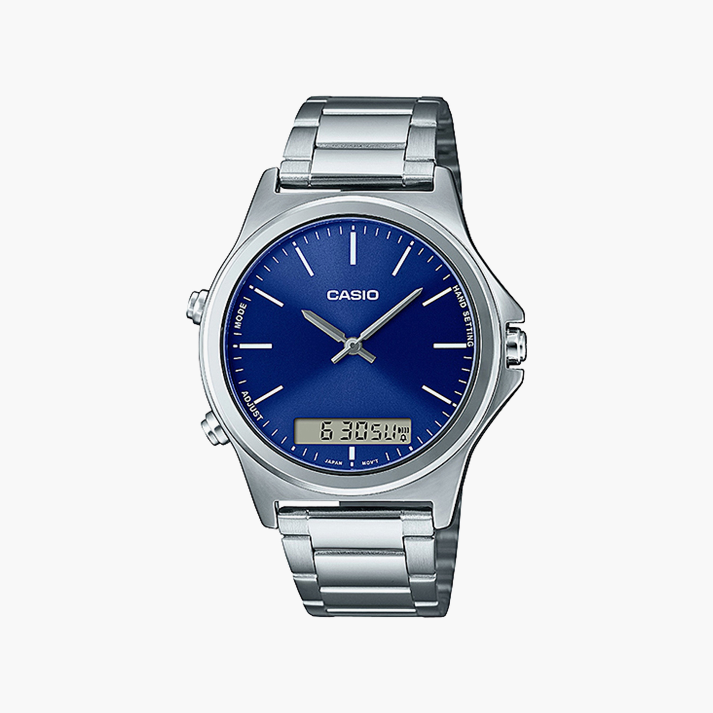 ساعة كاسيو رقمية للرجال بلون فضي مع انالوج بسوار ستانلس ستيل | MTP-VC01D-2EUDF-men-watchesandjewellery-watches-image-1
