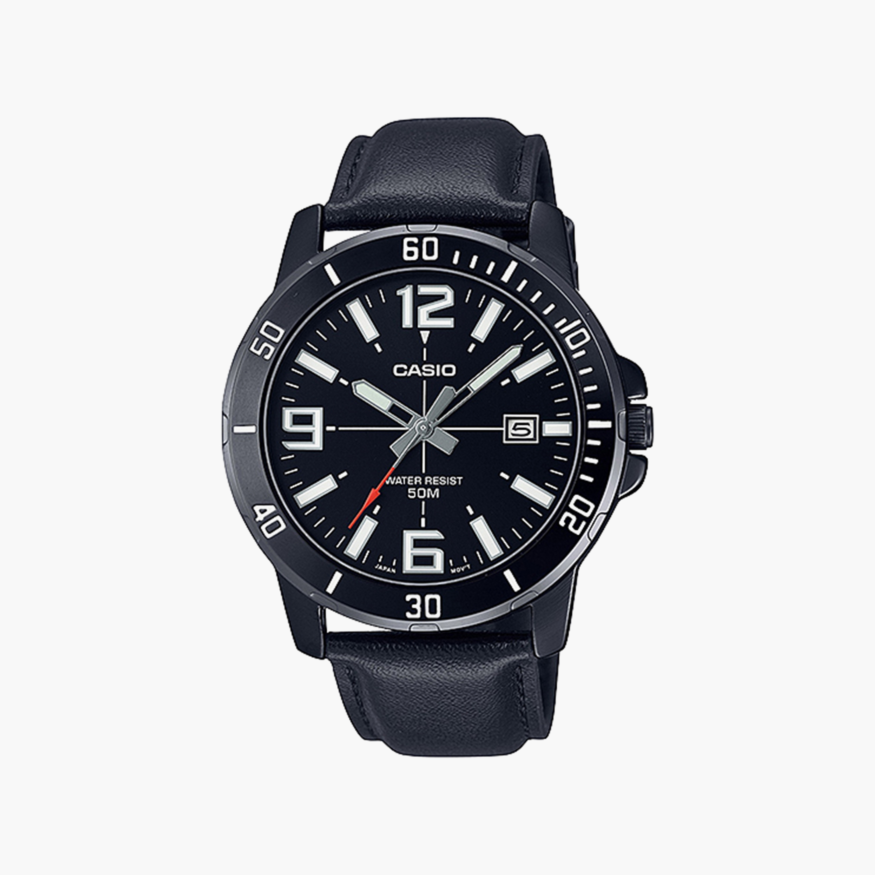 Casio Men's Black Analog Leather Strap Watch | MTP-VD01BL-1BVUDF | 45 MM-men-watchesandjewellery-watches-image-1