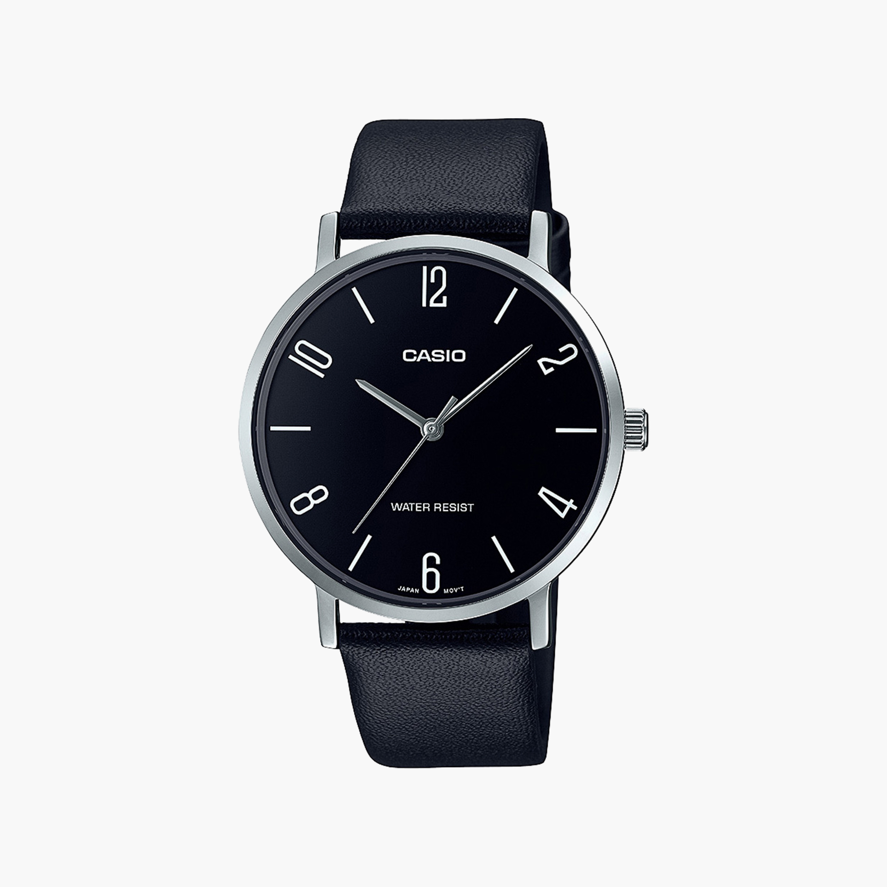 Casio Men's Black Analog Leather Strap Watch | MTP-VT01L-1B2UDF-men-watchesandjewellery-watches-image-1