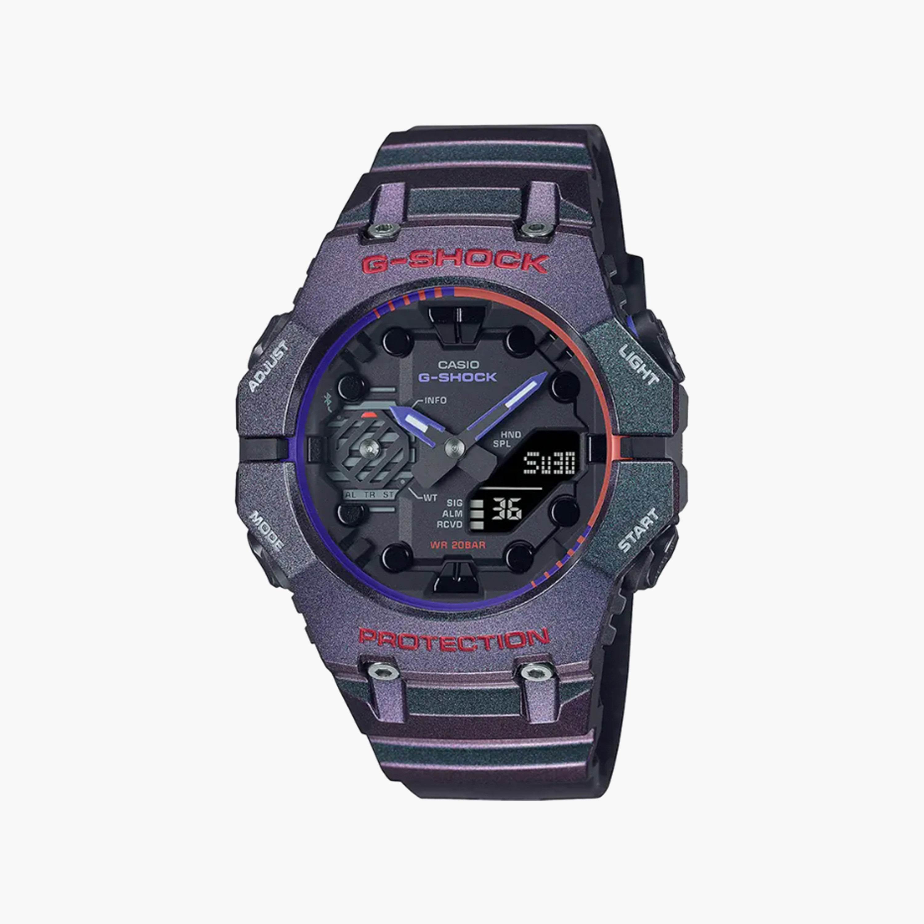 ساعة جي شوك رقمية للرجال مع انالوج بلون أرجواني بسوار سيليكون | GA-B001AH-6ADR-men-watchesandjewellery-watches-image-1