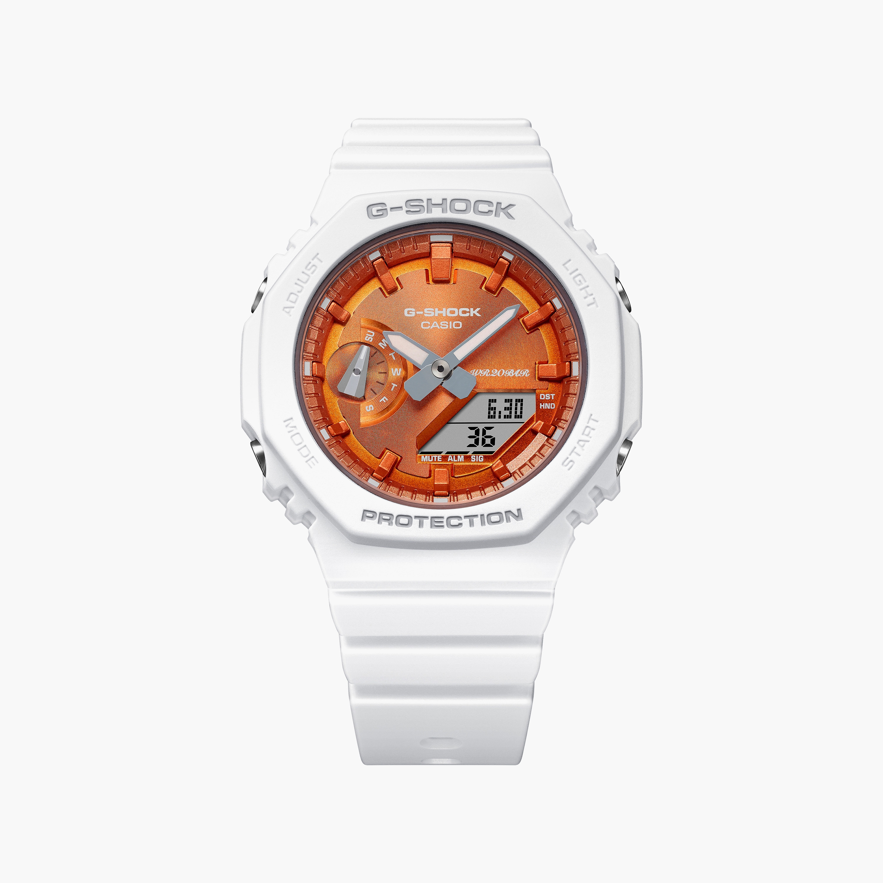 ساعة جي شوك رقمية للرجال مع انالوج بلون ابیض بسوار سيليكون | GMA-S2100WS-7ADR-men-watchesandjewellery-watches-image-1