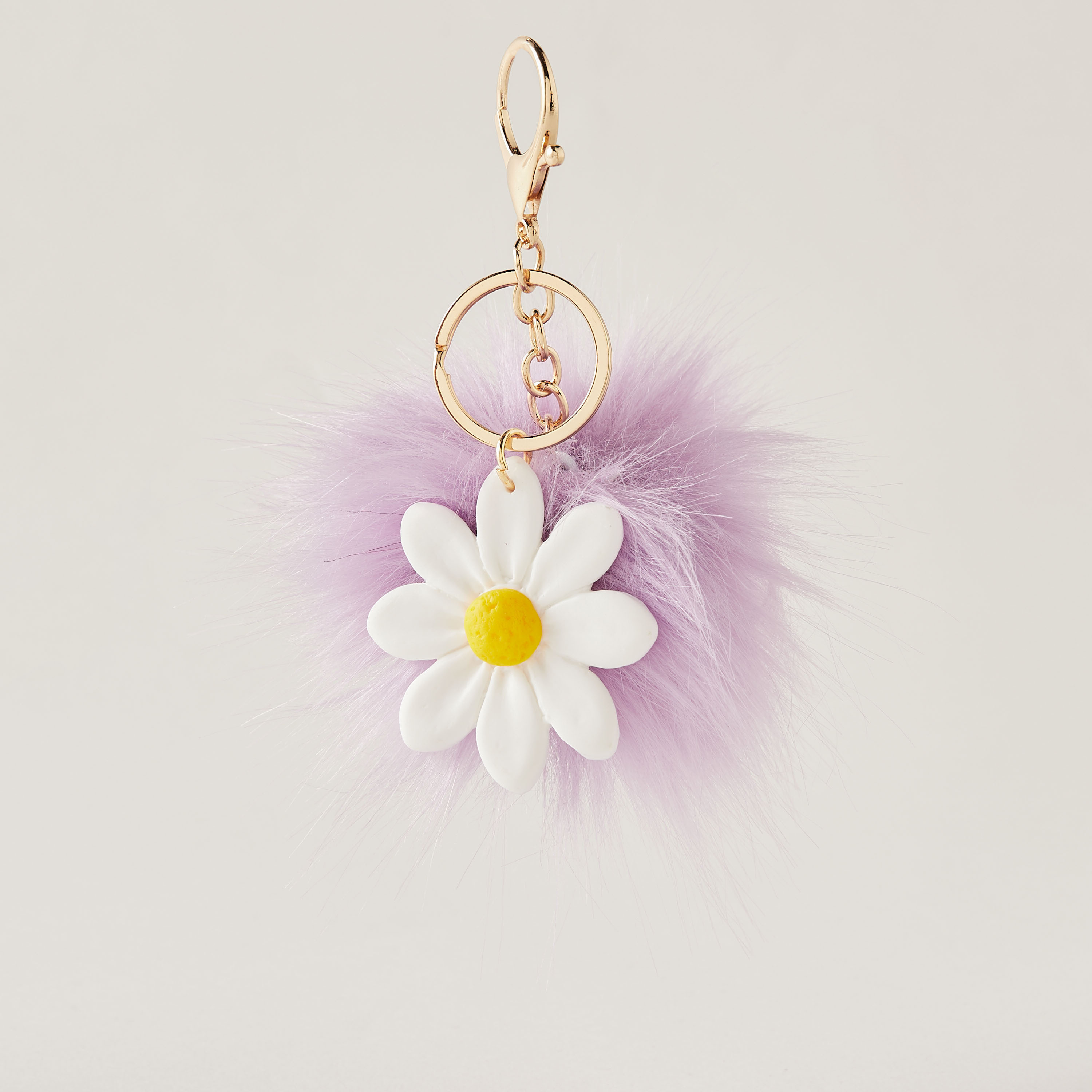 Flower Detail Pom-Pom Keyring with Lobster Clasp-girls-accessories-keyringsandbagcharms-image-1