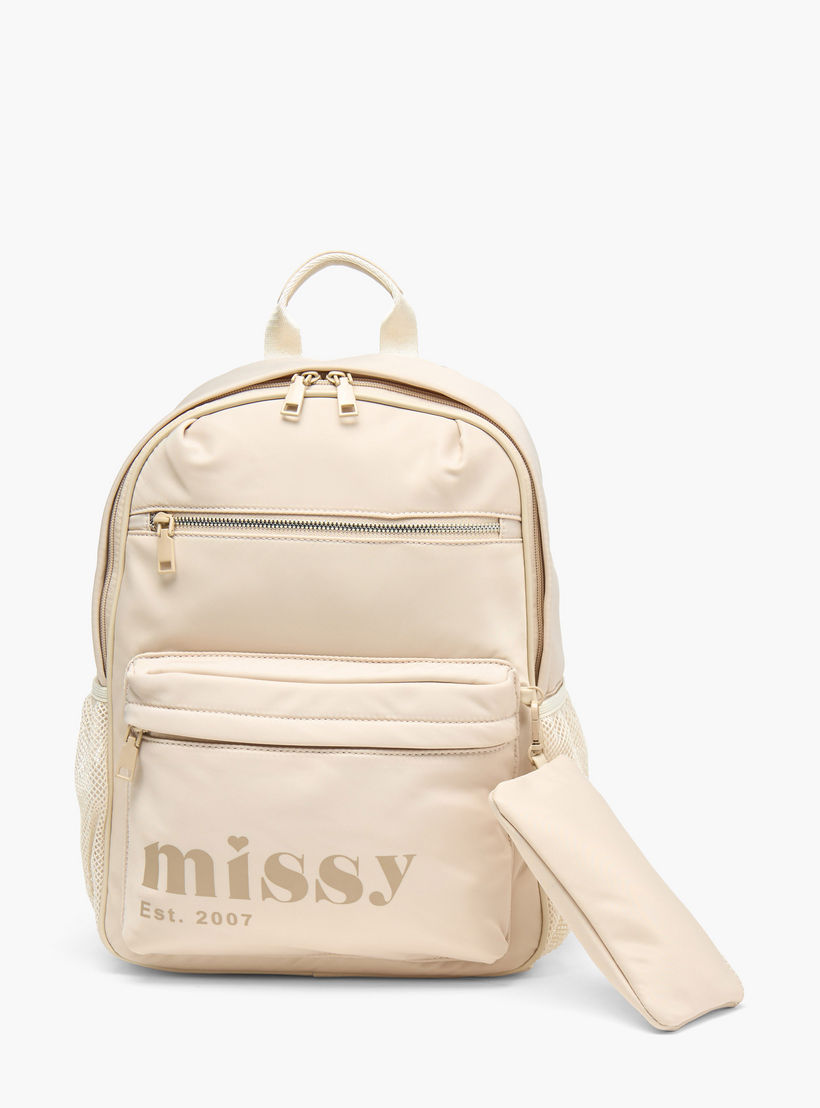 شنطة ظهر مدرسية للأطفال مع مقلمة قطعتين بطبعات شعار من ميسي - 30x12x40 سم-cpwomen-fashionaccessories-bagsandwallets-backpacks-image-1