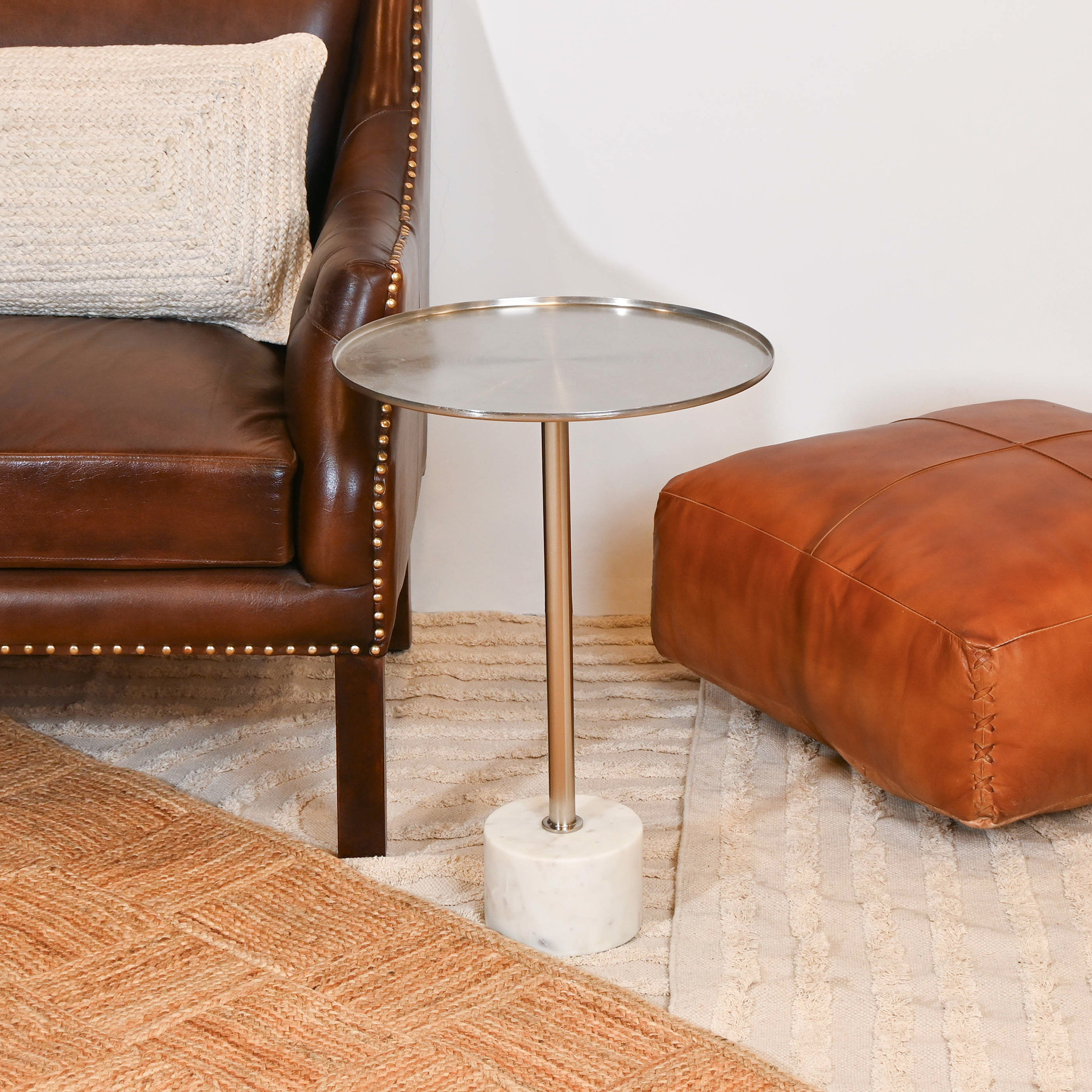 Home Carving Metal Top Round Accent Table with Marble Base - 40x60 cms-furniture-livingroom-sideandendtables-image-2