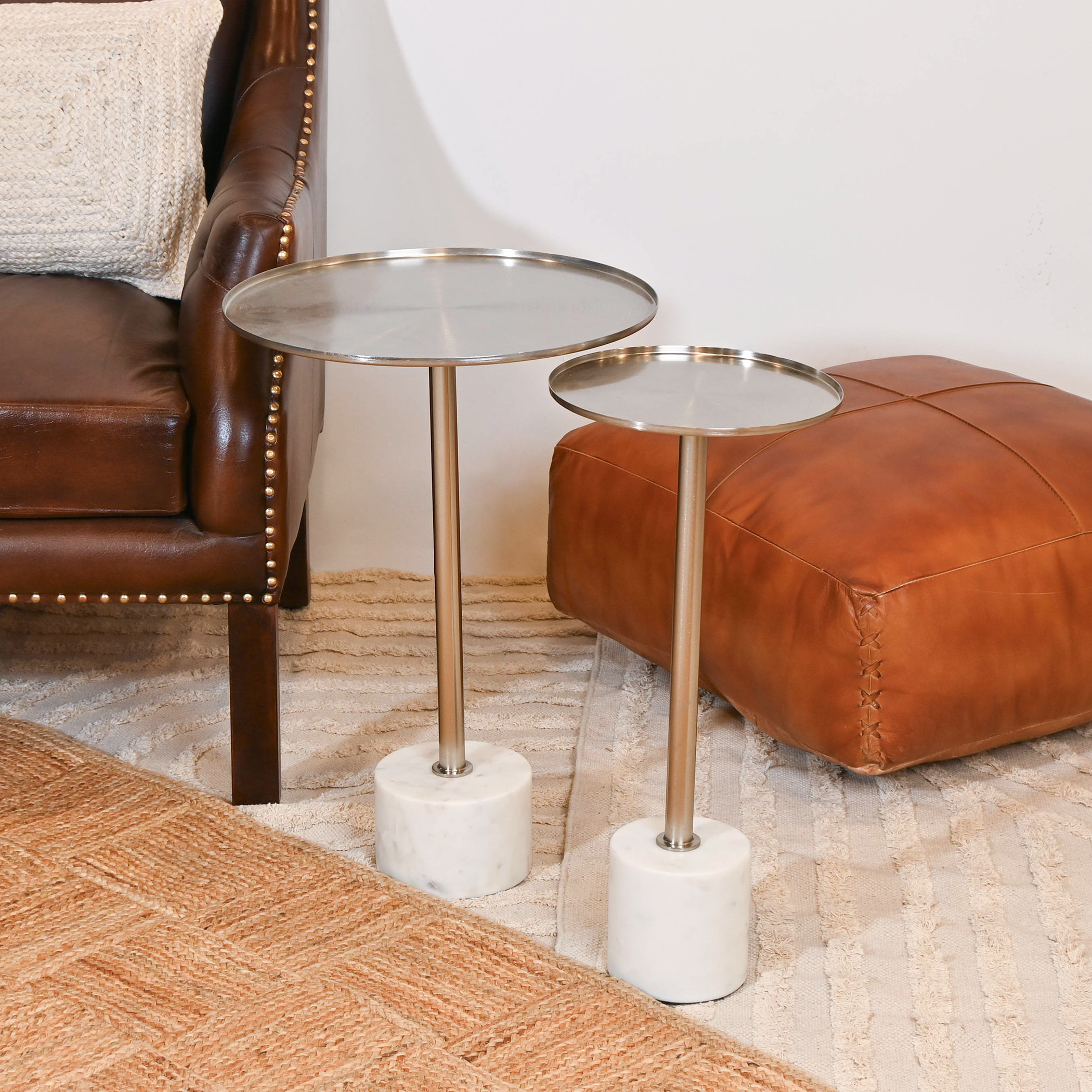 Home Carving Metal Top Round Accent Table with Marble Base - 40x60 cms-furniture-livingroom-sideandendtables-image-6