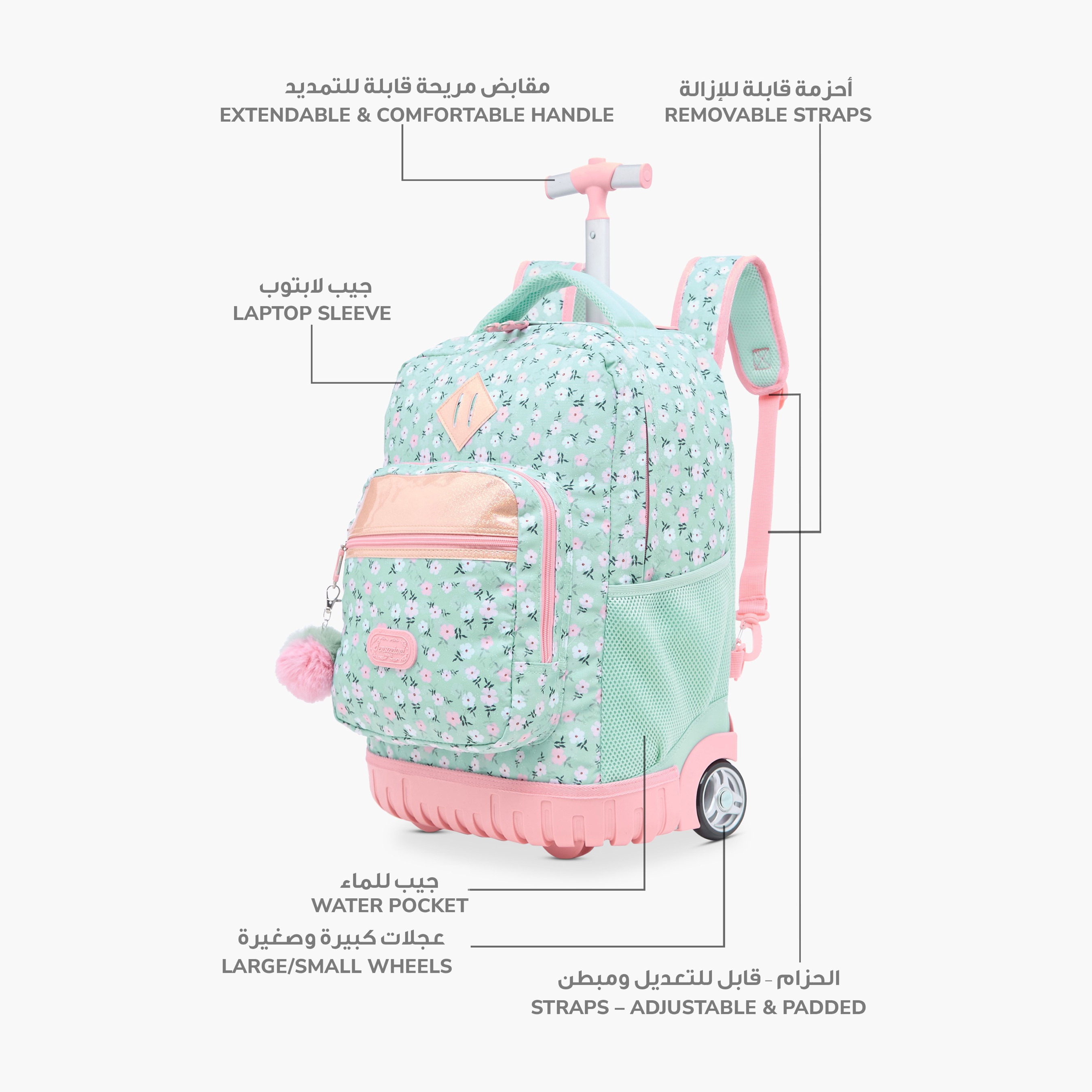 Sensazioni 15-inch Floral Print Trolley Backpack with Retractable Handle - 32x22x47 cms-school-bagsandbackpacks-trolleybags-image-6