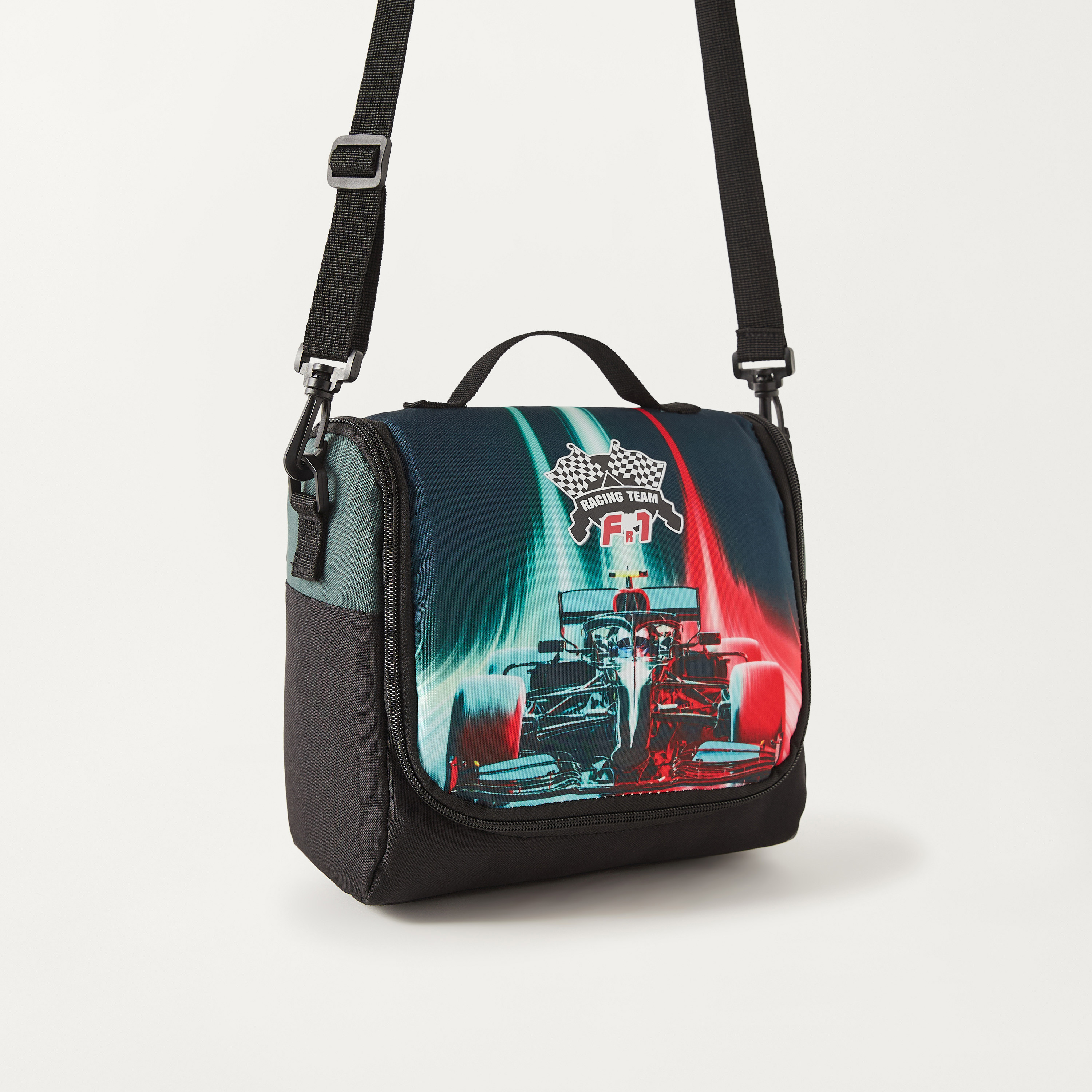شنطة غداء بحمالات قابلة للتعديل وسحاب إغلاق بطبعات سيارة من يونيك - 1-school-lunchessentials-lunchbags-image-2